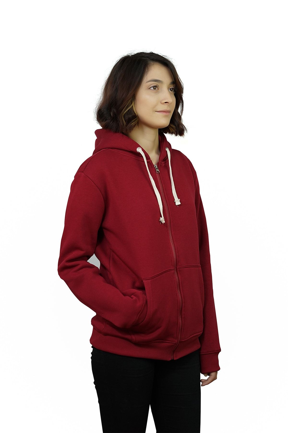 OG Casual Kadın Bordo Fermuarlı Kapüşonlu Sweatshirt