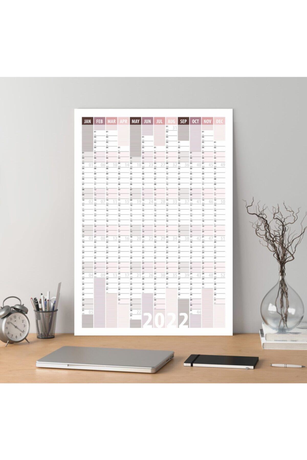 bi'aldım 2022 Yıllık Planlayıcı Duvar Takvimi 35x50 cm Bordo Mürdün Çizgili