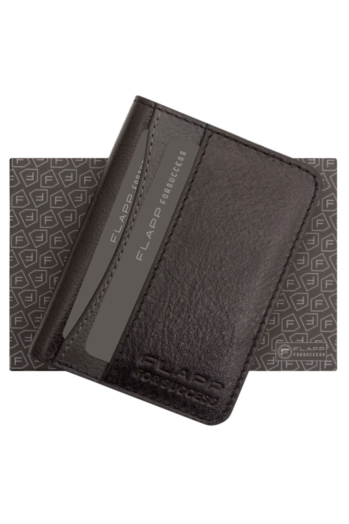 Flapp Unisex Gri Deri Kullanışlı Kartlık