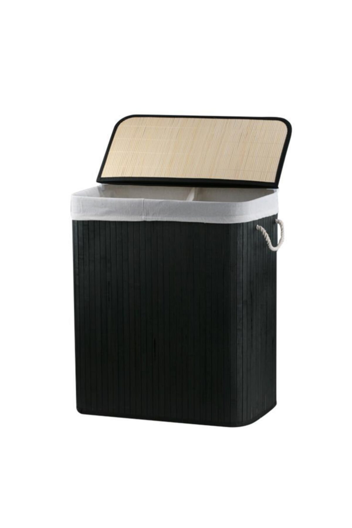 Sever Bambu Siyah 2 Bölmeli Katlanır Çamaşır Sepeti 62cm