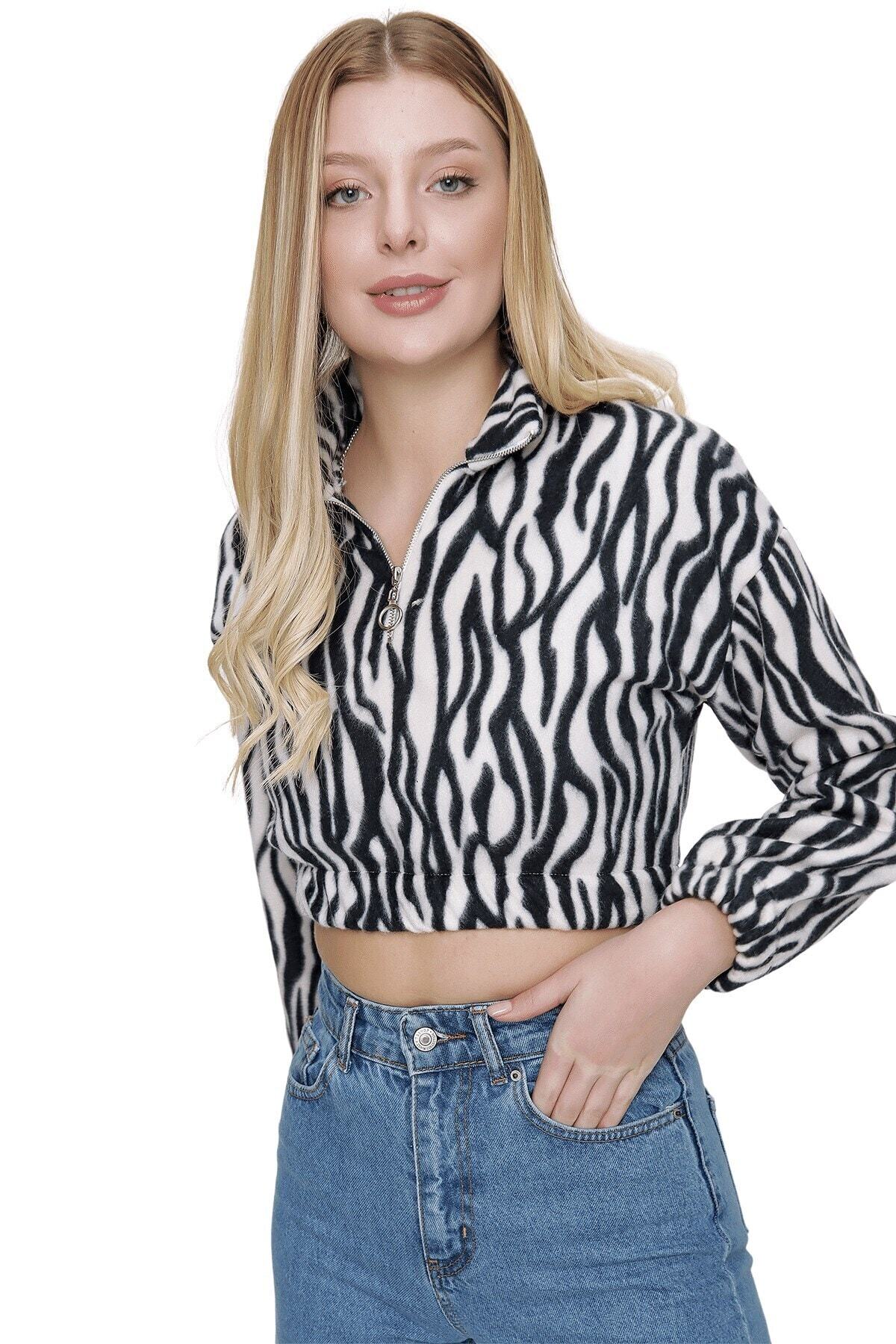 butikburuç Kadın Zebra Kısa Polar Sweat