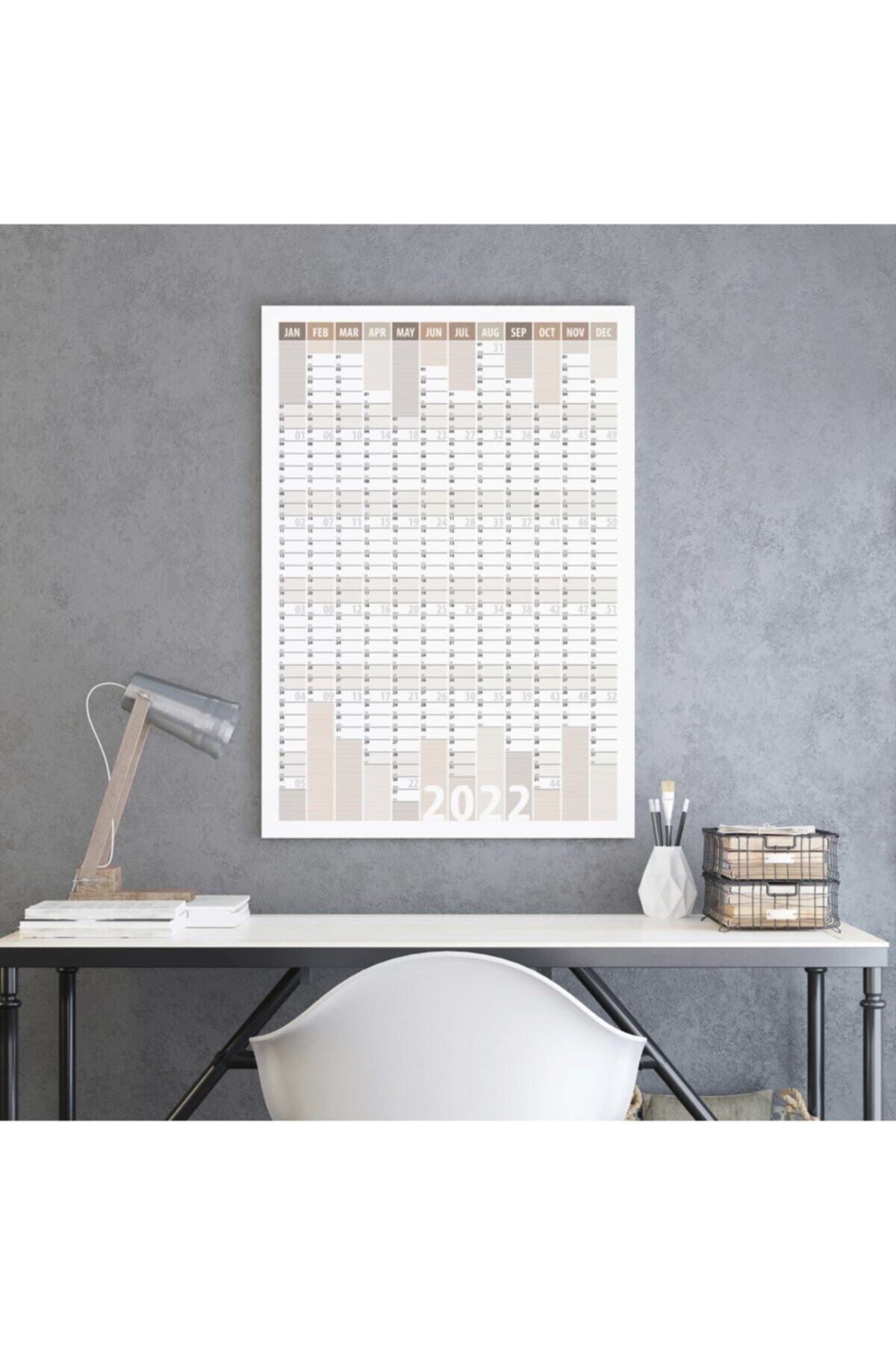 bi'aldım 2022 Yıllık Planlayıcı Duvar Takvimi 50x70 Cm Kahve Bej Çizgili