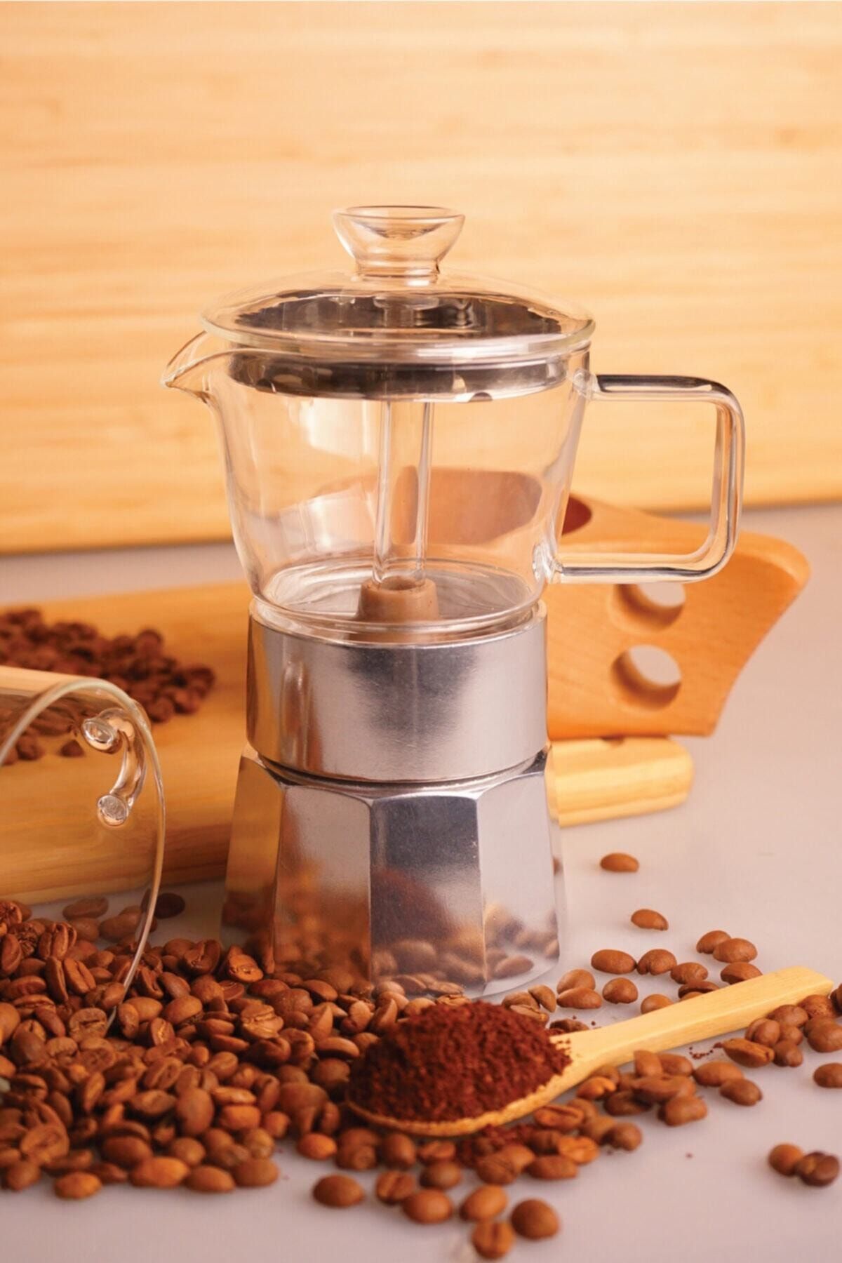 Taşev Silver - Cam Moka Pot 3 Fincan