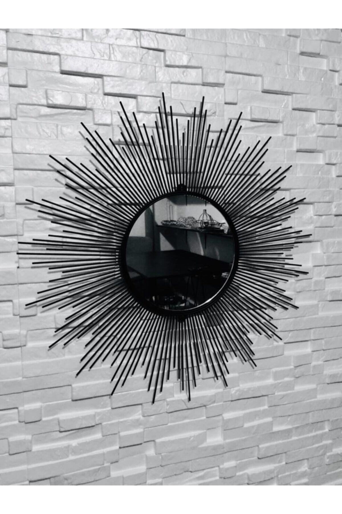 Ayna Dekoratif Ayna-Metal-Güneş Model-Renk Siyah-77x77 cm-no-003