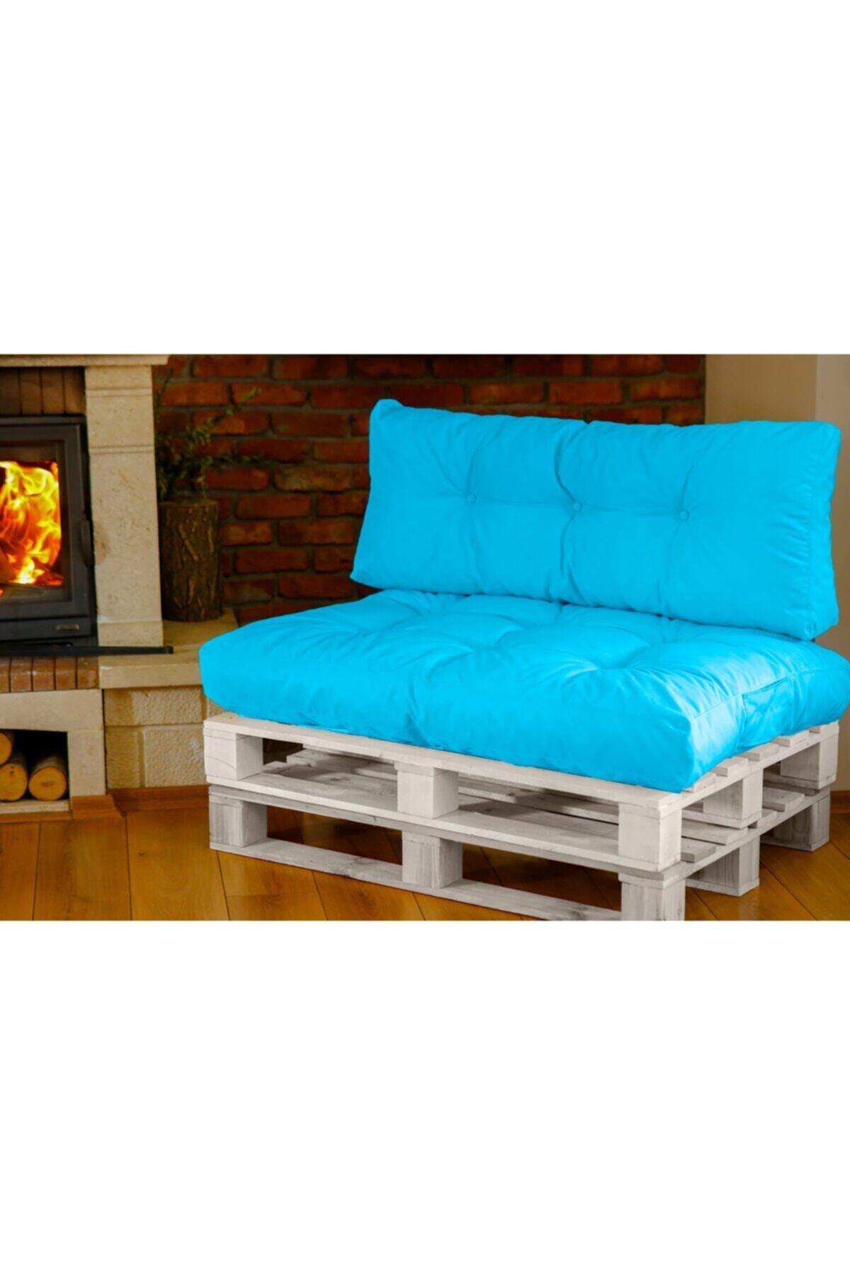 DEKOSOY Dış Ve Iç Mekan Palet Minderi Minder Seti Takımı 2 Li Turkuaz