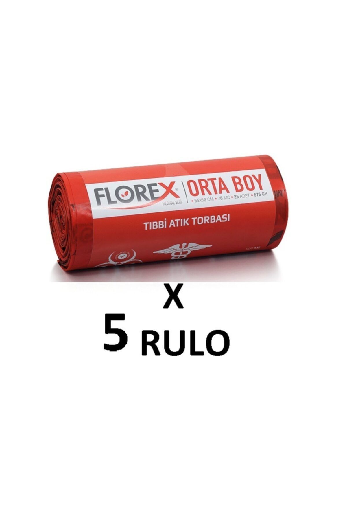 coverest Florex Tıbbı Atık Baskılı Orta Boy ( 55x60 Cm ) Çöp Poşeti 5 Rulo 25*5=125 Adet
