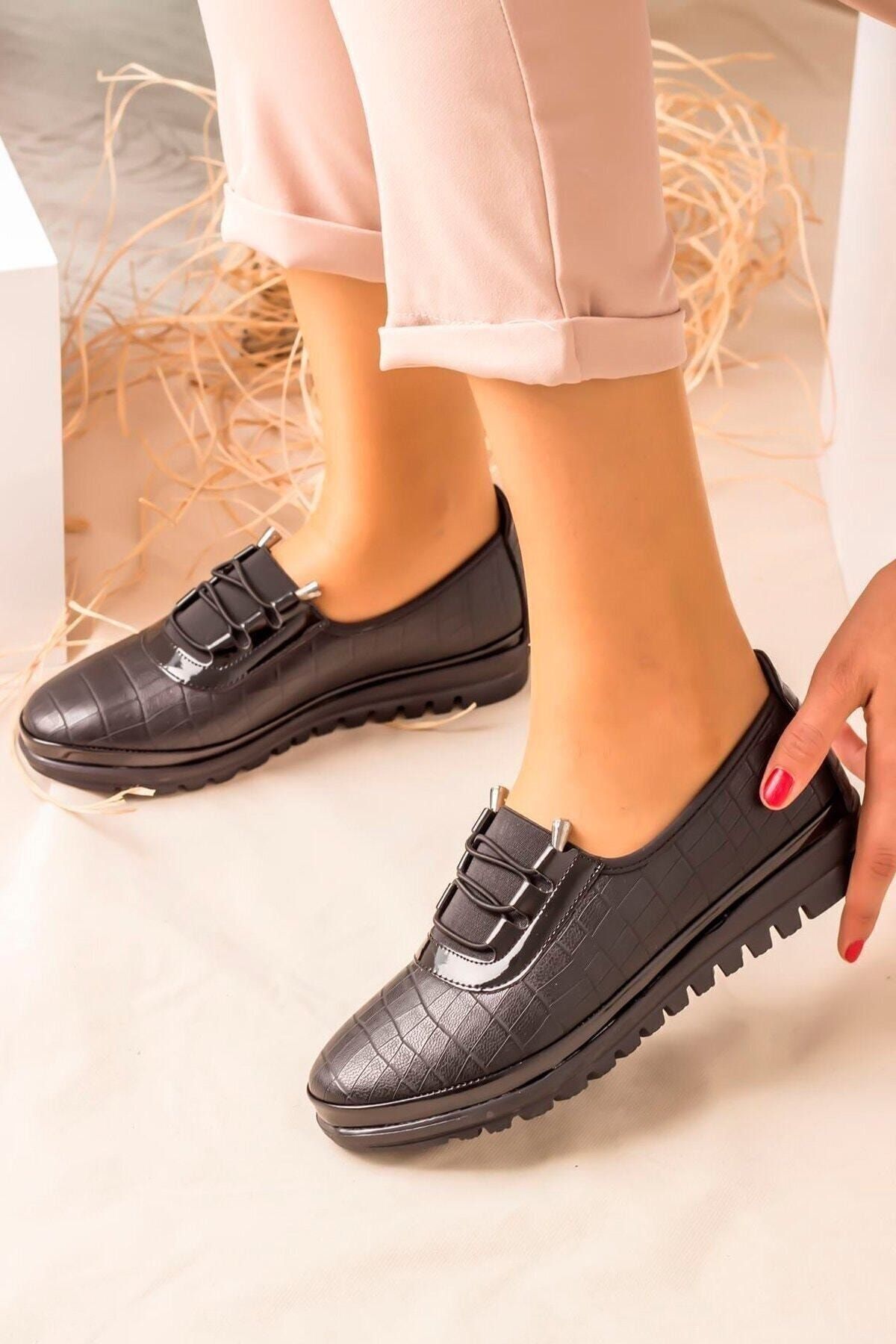 kısmetshoes Ortopedik Siyah Kroko Ayakkabı