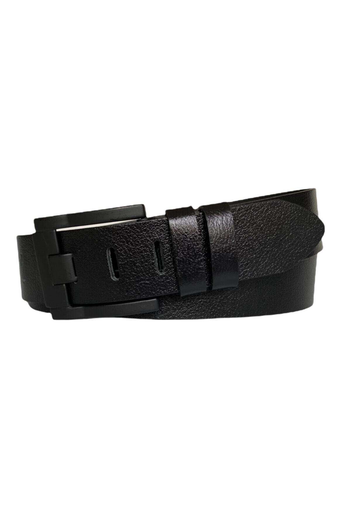 GoDeri %100 Hakiki Kaliteli Deri 4.5 Cm Geniş Dilli Siyah Kot, Spor Kemer, Mat Siyah Tokalı