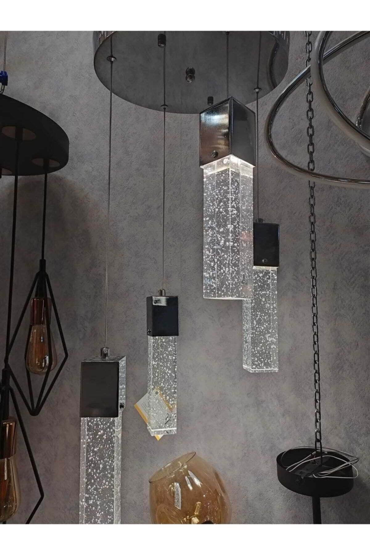gaziantepavize Dört Ledli Küp Silver Krom Beyaz Işık Avize