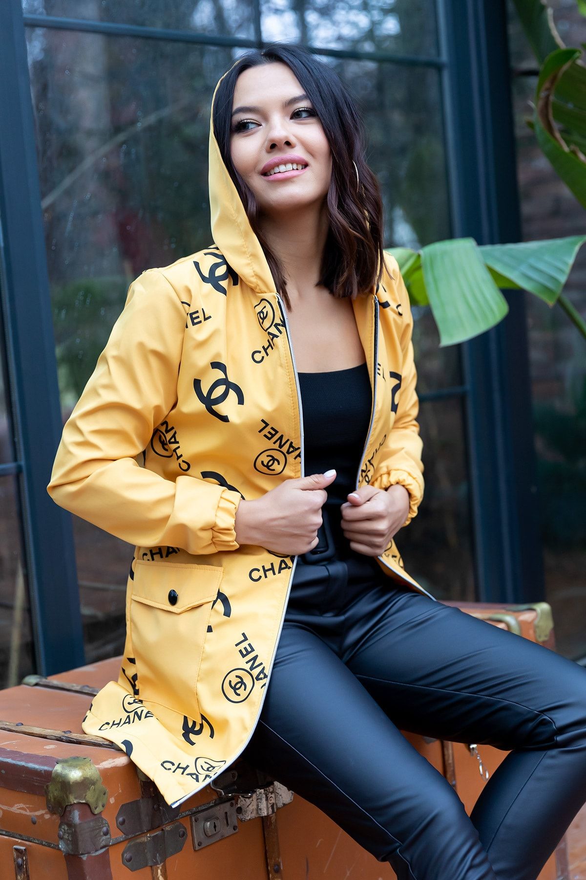 DParis Baskılı Kapüşonlu Trench