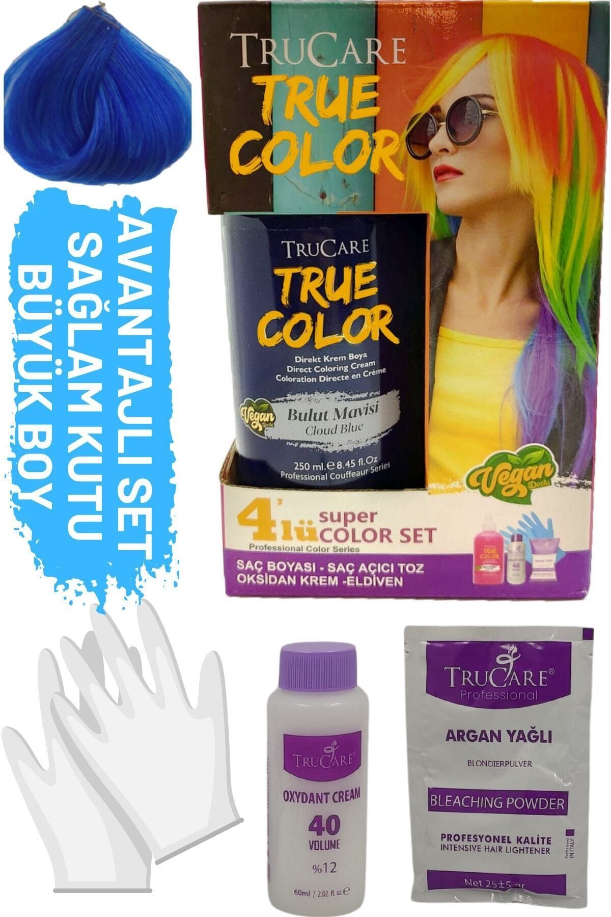 Trucare Truecolor Bulut Mavisi Saç Boyası Seti Saç Açıcı ve Eldivenli