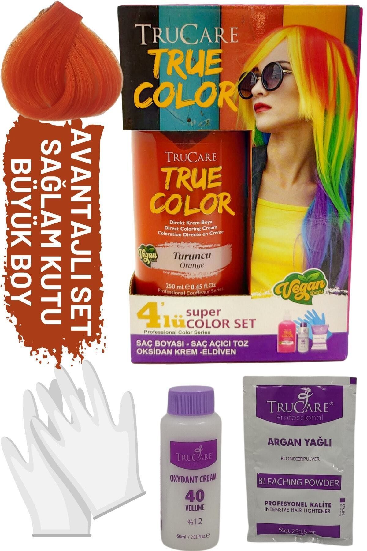 Trucare Truecolor Turuncu Saç Boyası Seti Saç Açıcı ve Eldivenli