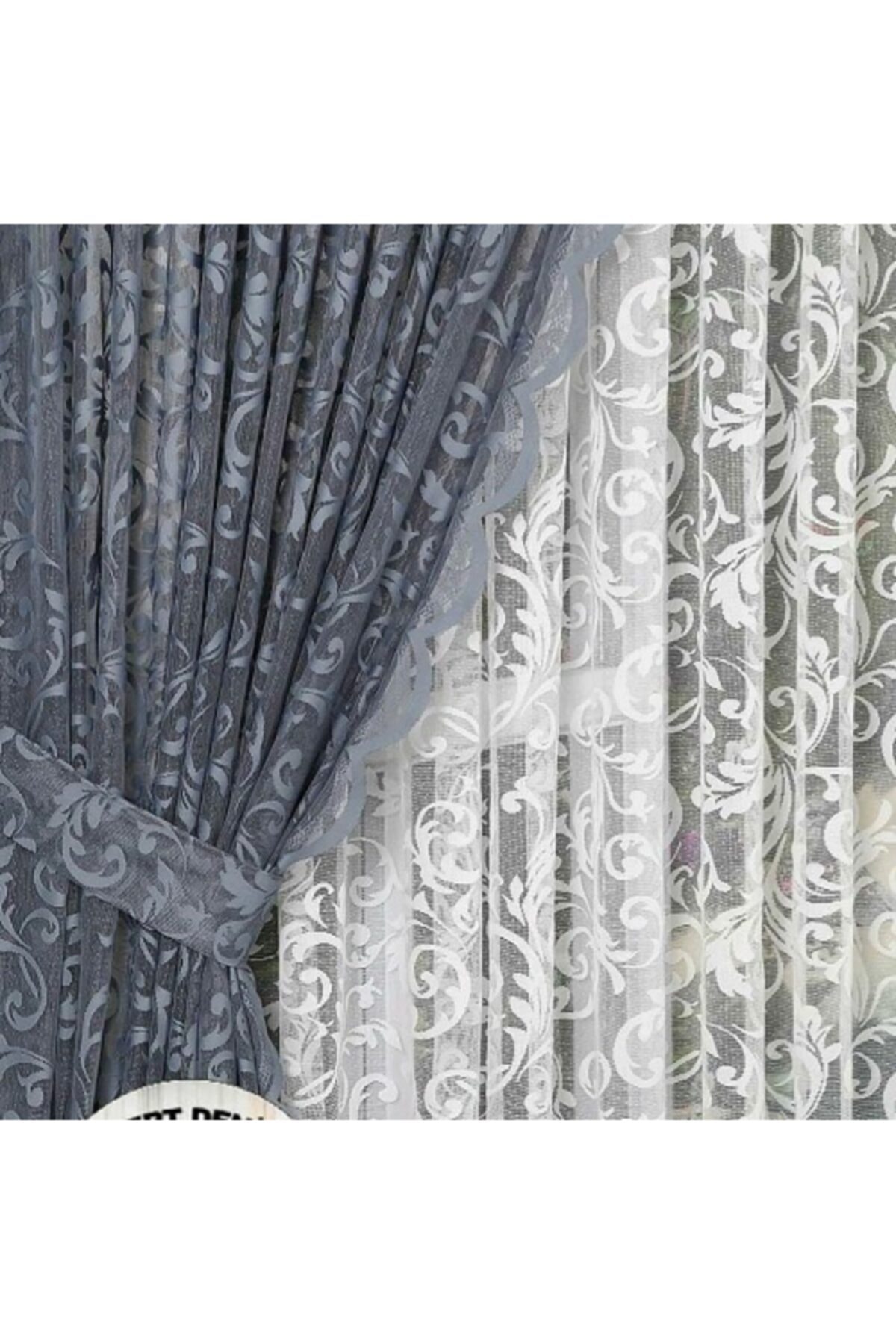 DEKOR PERDE Gri Kanat Tül Fon Perde  2 Kanat 90 x 260 cm