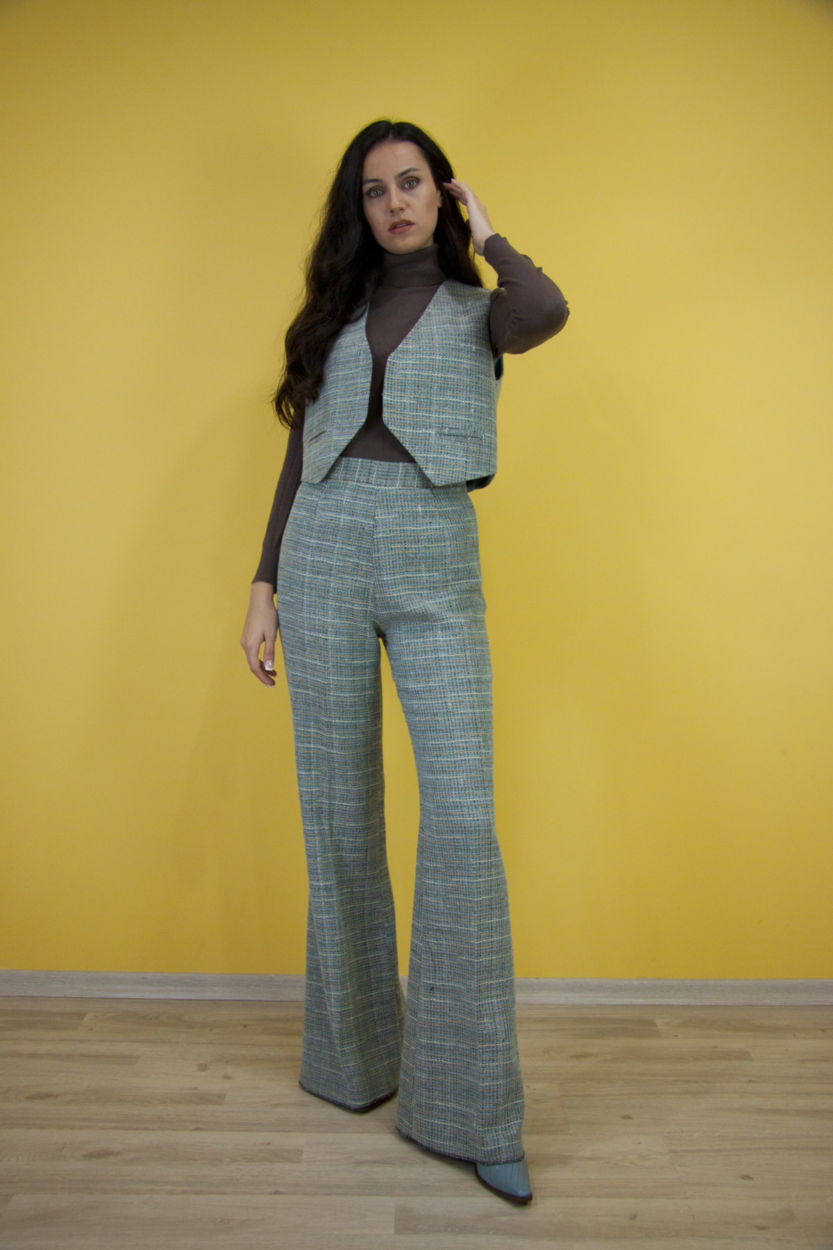 Nur OSKAY Tüvit Yelek Ispanyol Paça Pantolon Takım