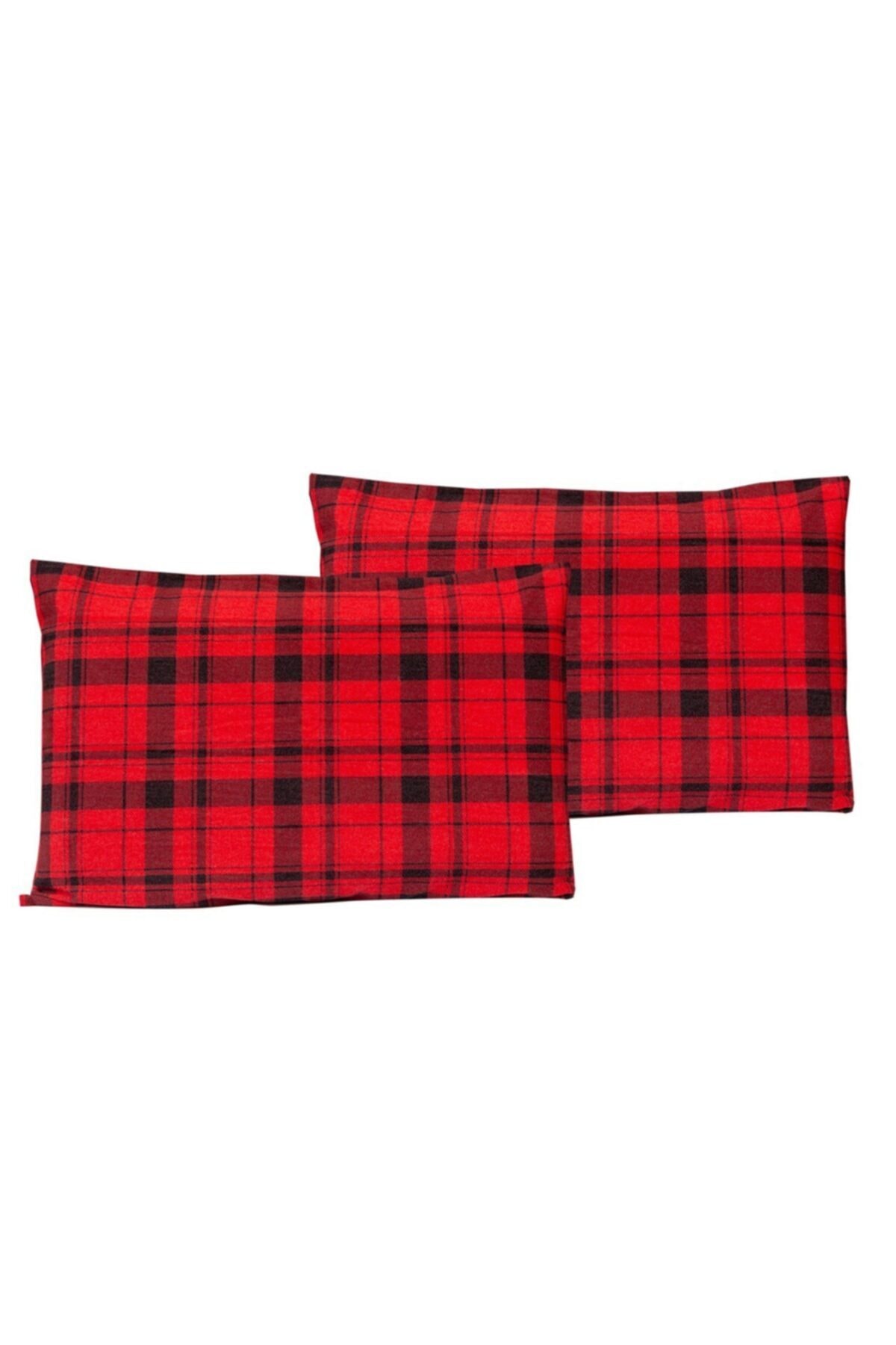 NO NAME %100 Pamuklu Pazen (flanel) Kırmızı Ekose 2 Adet 50x70 Yastık Kılıfı