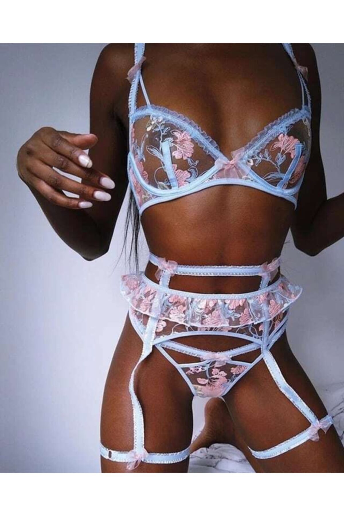 Gaia Underwear Gandhi Indigo Pudra Tasarım Jartiyer Takımı