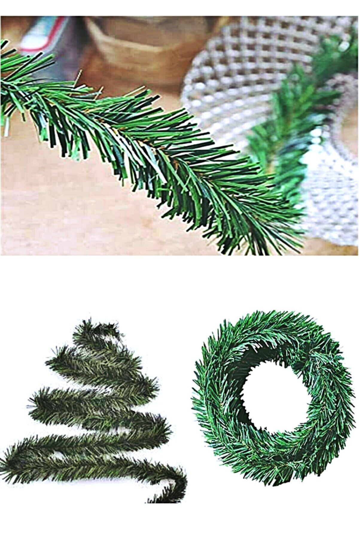 KozmoParti Yılbaşı 5 Metre Çam Garland Yeşil Sarmal Tel Garland Yeşil Çam Dalı 1 Adet
