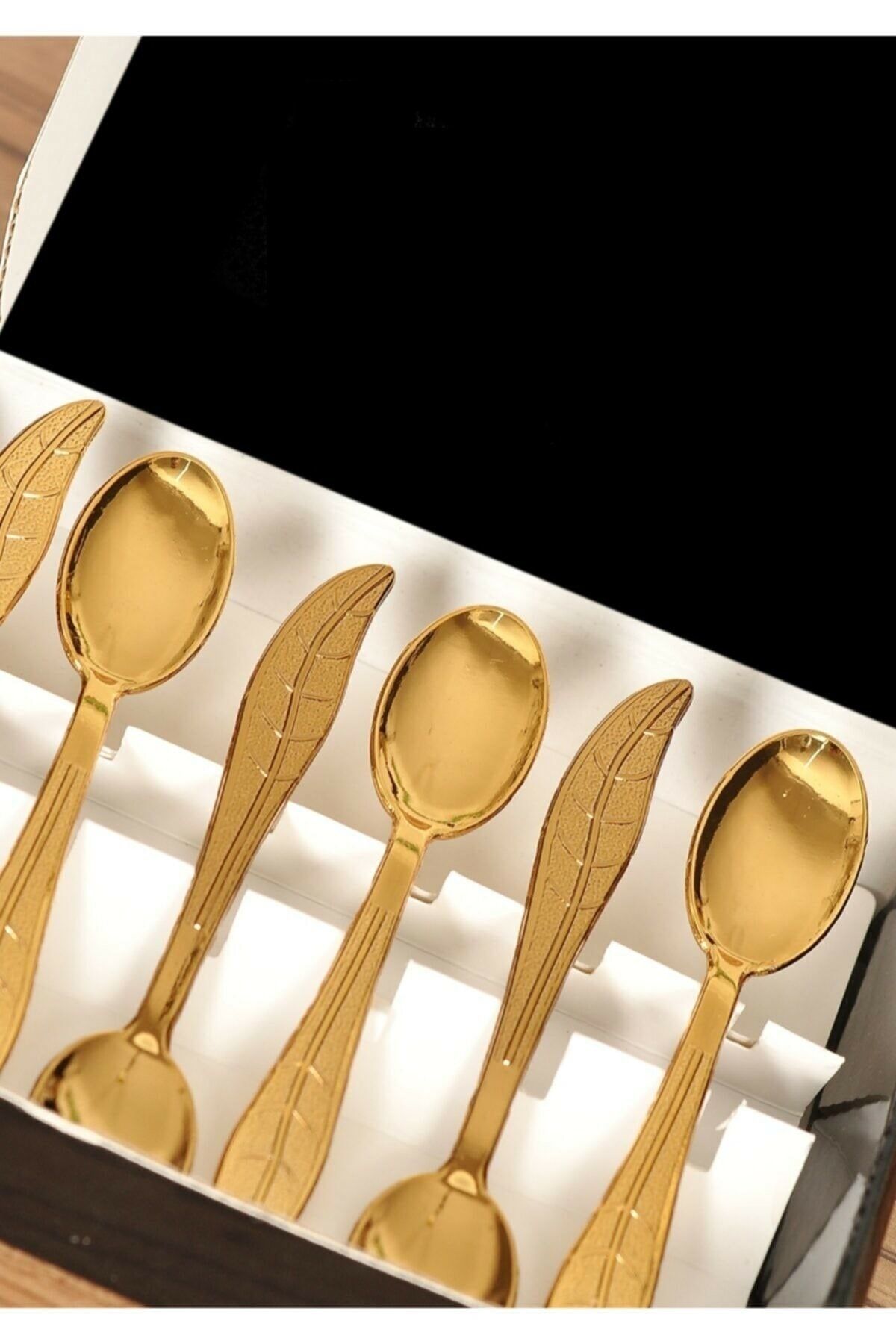 pro ithalat Çay Kaşığı - Yaprak Model Gold Renk