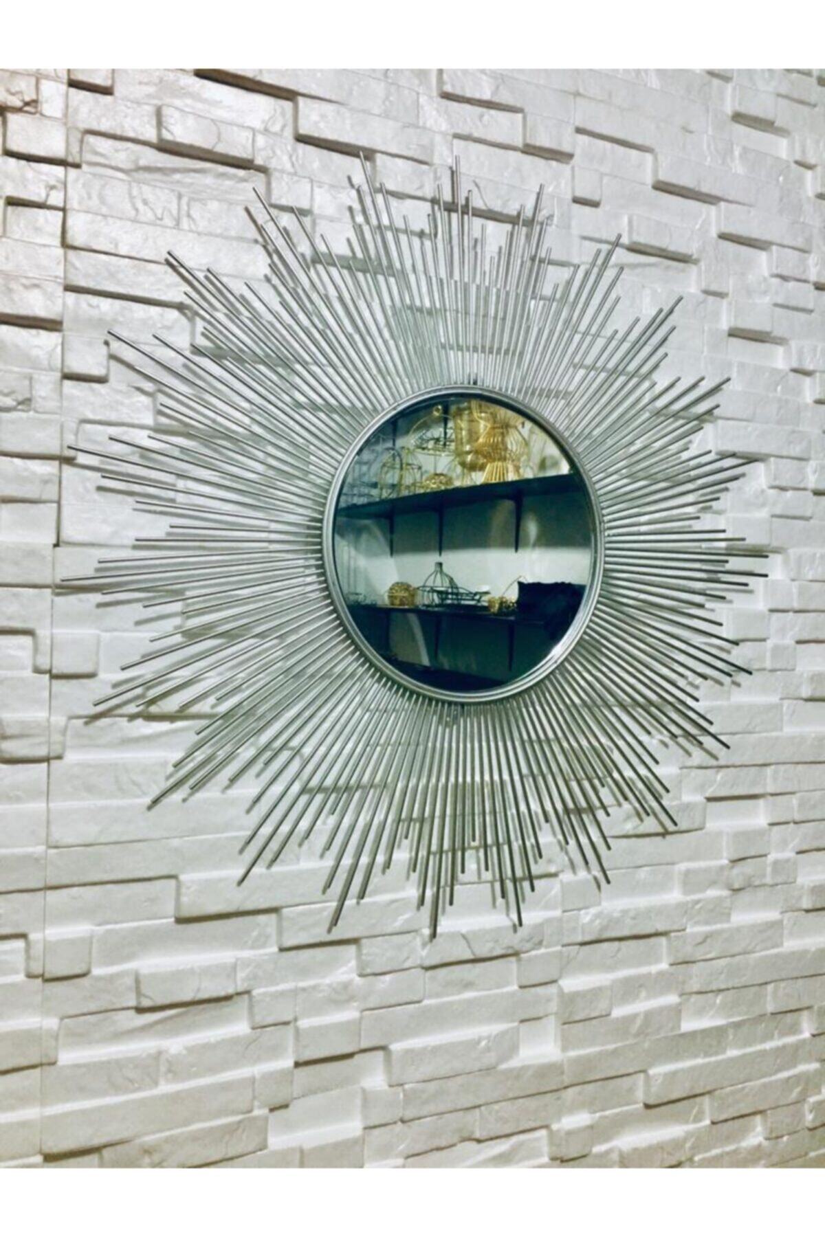 Ayna Dekoratif Ayna-Metal-Güneş Model-Renk Gümüş-77x77 cm-no-002