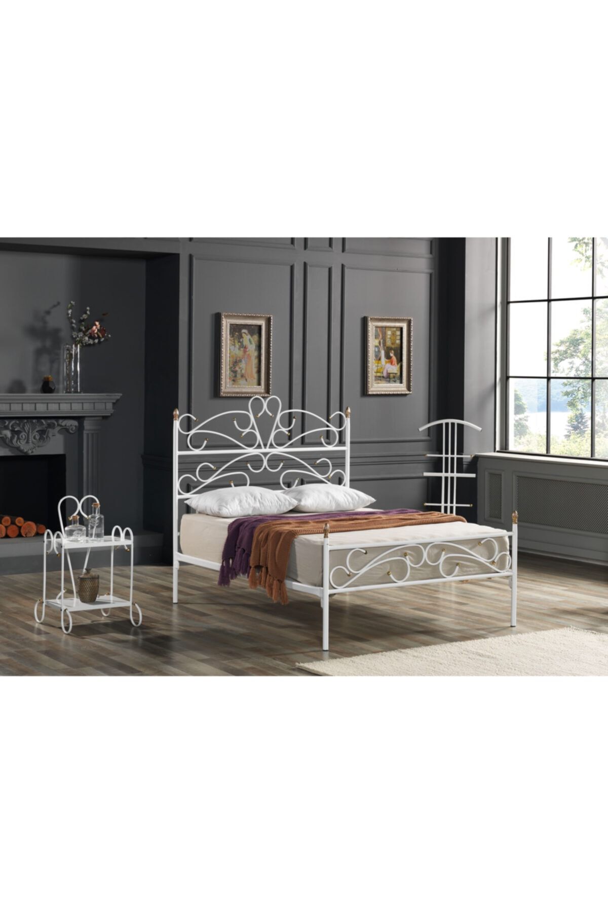Vav Shopping Vav Berilya Çift Kişilik Başlıklı Metal Karyola 180x200 Yatak Ölçülü Beyaz