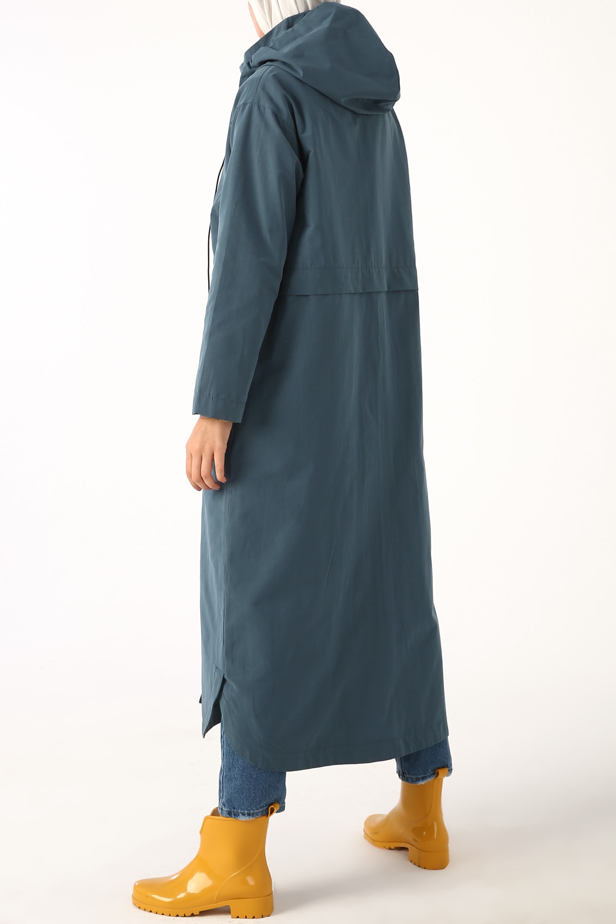 ALLDAY Mavi Kapüşonlu Cepli Fermuarlı Trençkot