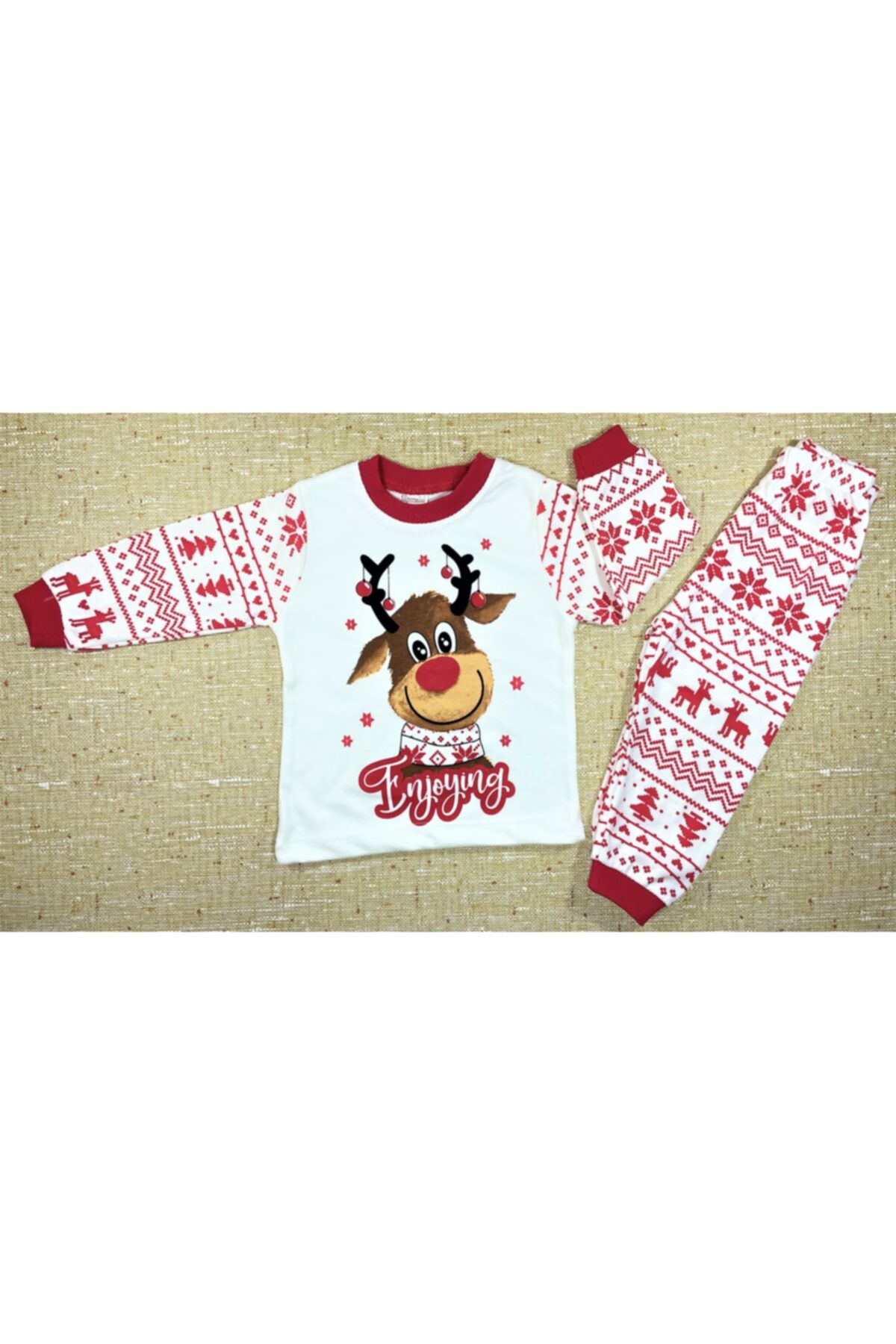 Süper Mini Baby Etnik Desen Geyik Baskılı Pamuklu 2li Takım (1-2-3 YAŞ)