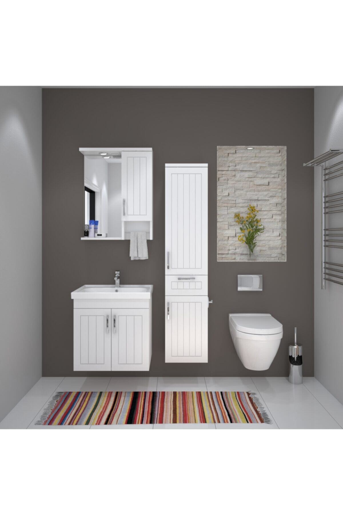 DENKO Beyaz Lotus Banyo Dolabı Takımı 60 cm