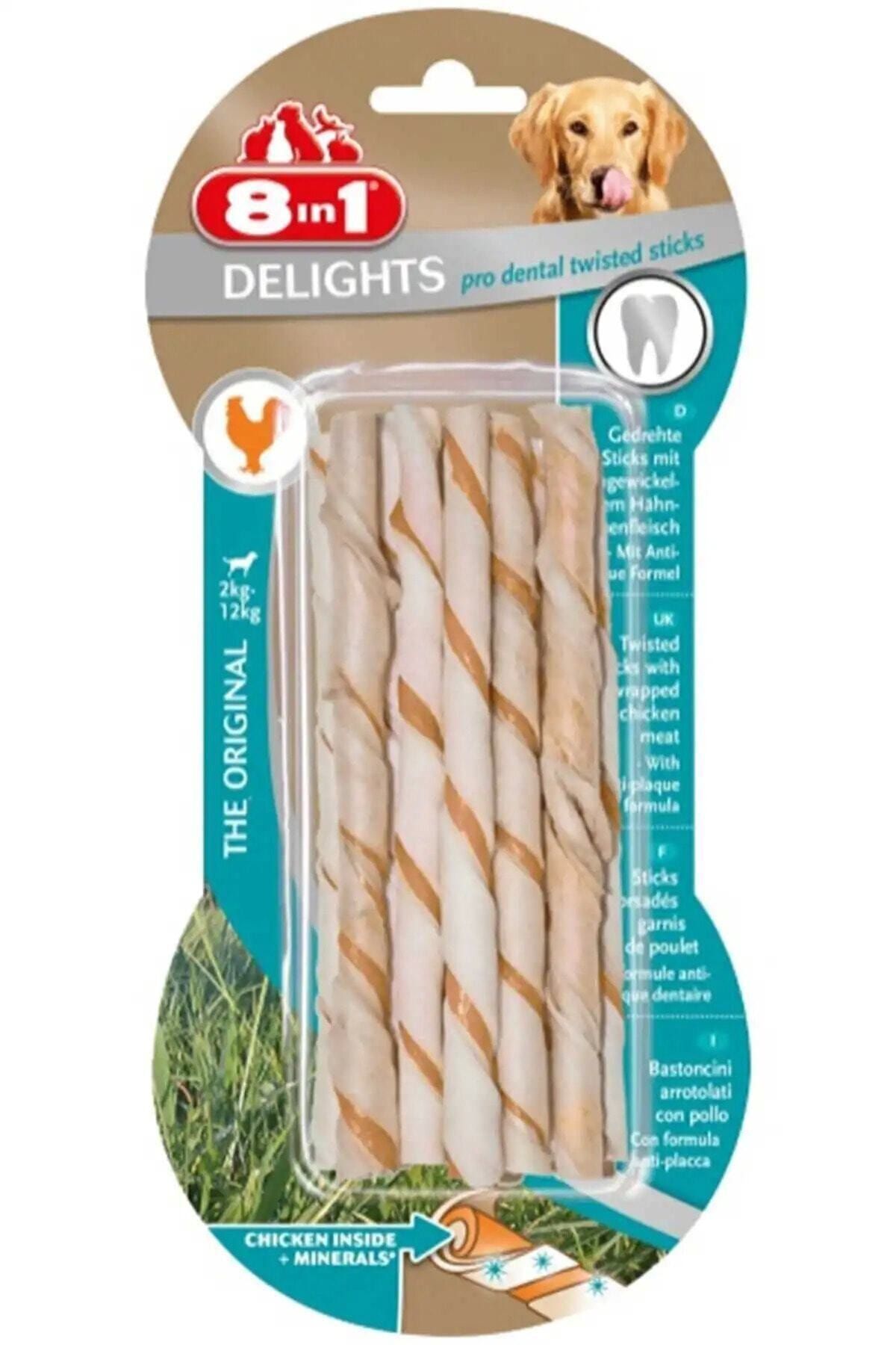 8in1 Delights Pro Dental Twisted Sticks Tavuk Etli Köpek Kemiği 55 gr