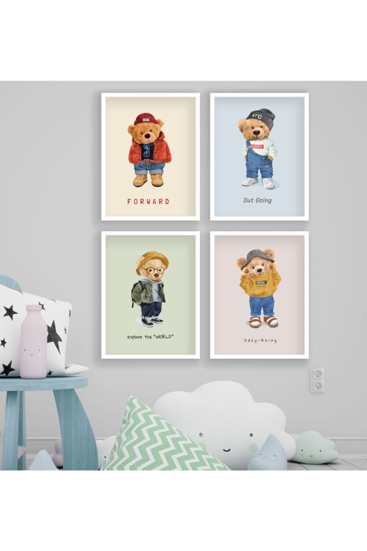 tablosetleri 4 Adet 33 X 45cm Büyük Boy Çerçeveli Bebek, Çocuk Odası Tablo Seti