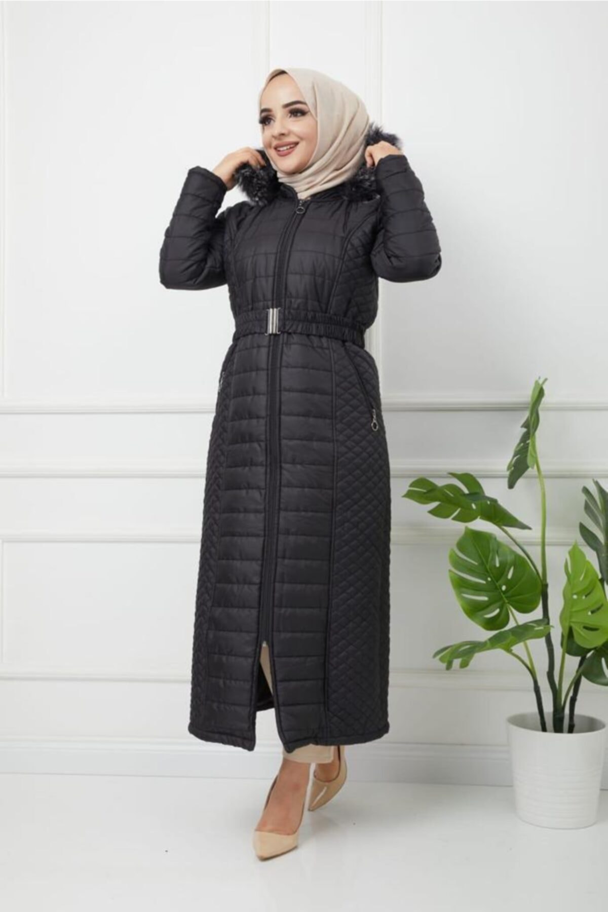 lurex moda Kapşönlü Kapitone Kürklü Mont 7567
