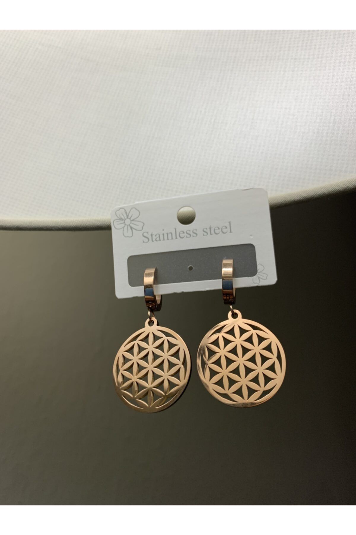 staınless steel Yaşam Çiçeği Sallantılı Gold Küpe