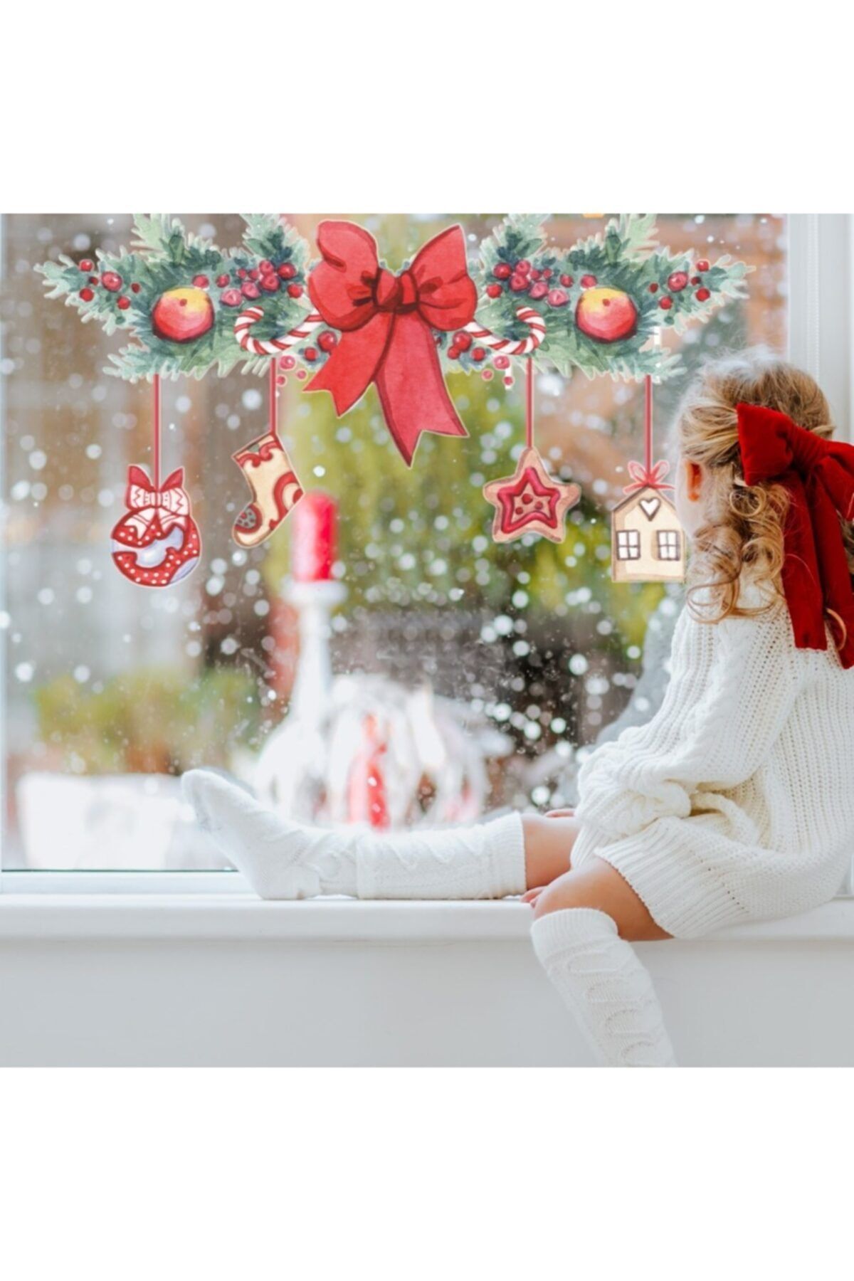 MyHappyPlace Kırmızı Fiyonk Ve Yılbaşı Süsleri Bebek Çocuk Odası Dekoratif Çıkartma Sticker