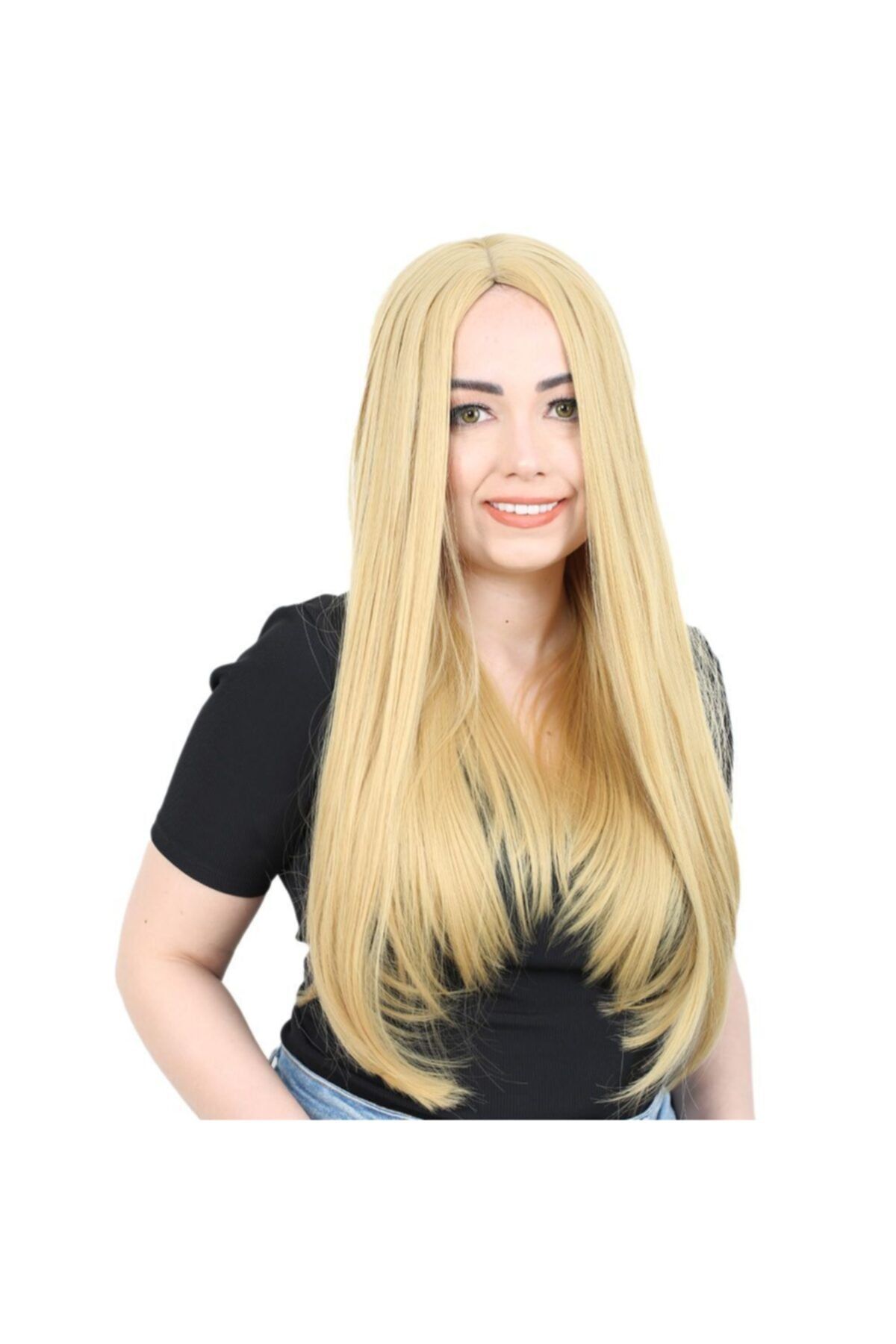Marpessa Fiber Sentetik Uzun Düz Peruk - Sarı