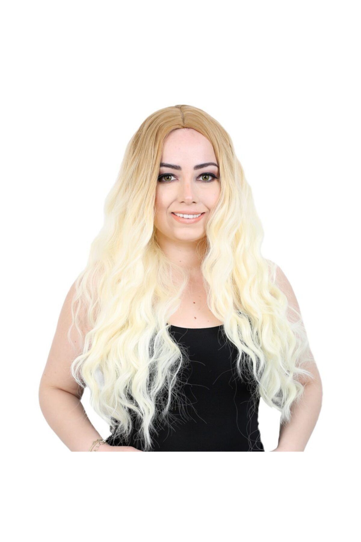 Marpessa Fiber Sentetik Uzun Su Dalgası Peruk - Balköpüğü / Platin Uzun Ombreli