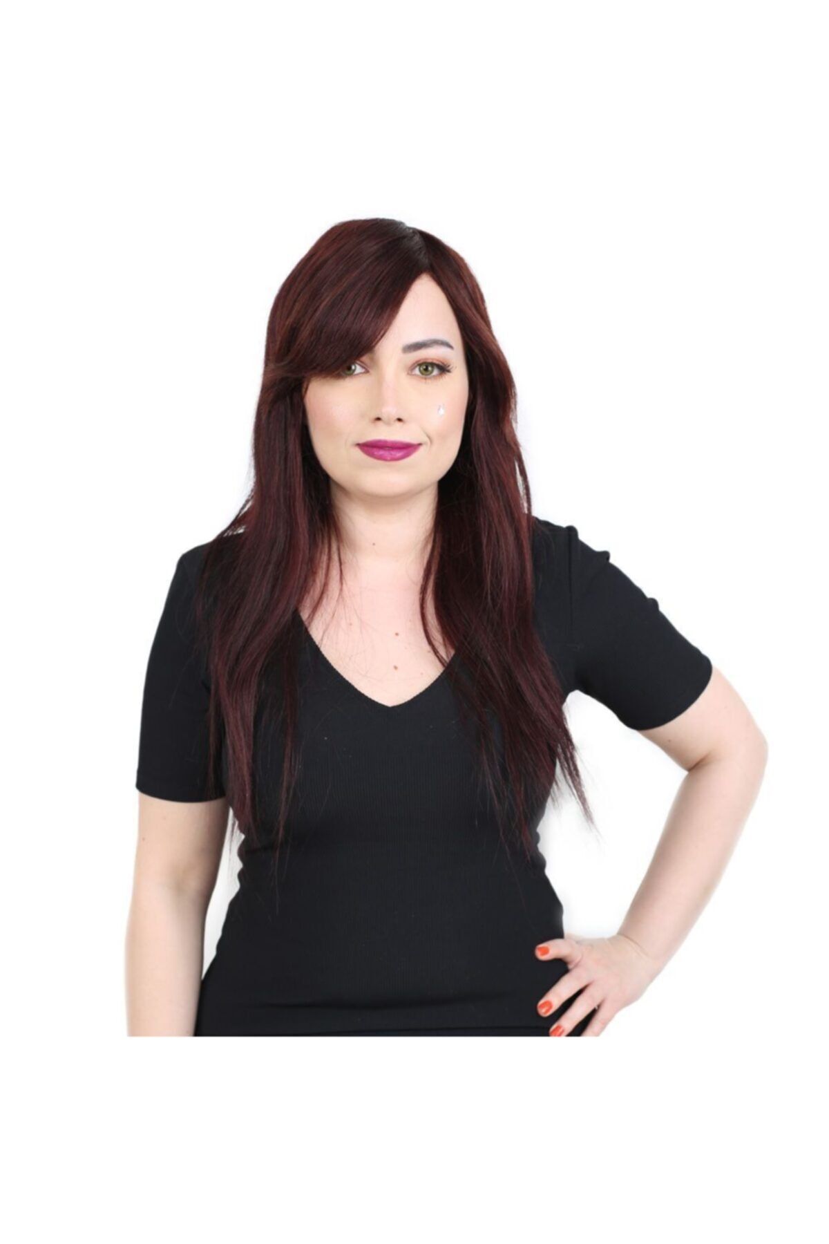 Marpessa Gerçek Perçemli Uzun Peruk - Kızıl Kahve