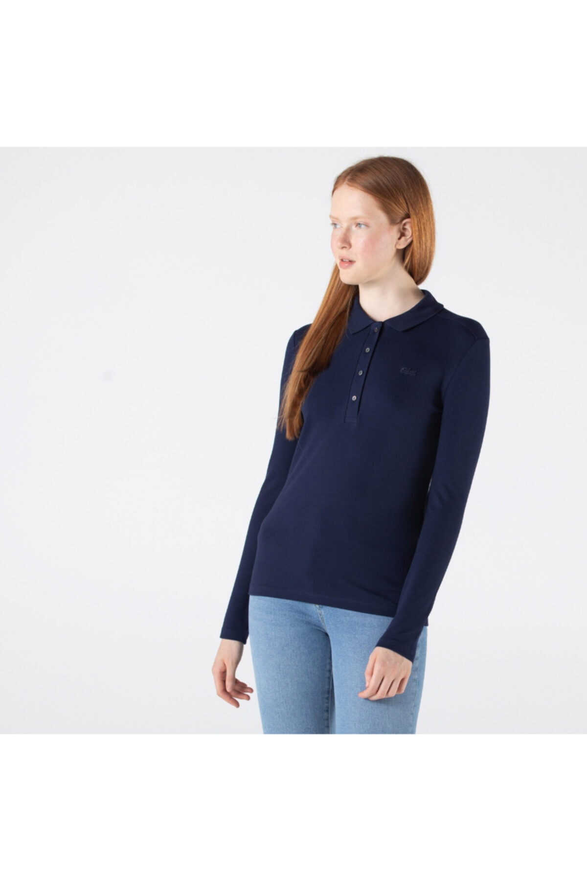 Lacoste Kadın Slim Fit Uzun Kollu Lacivert Polo