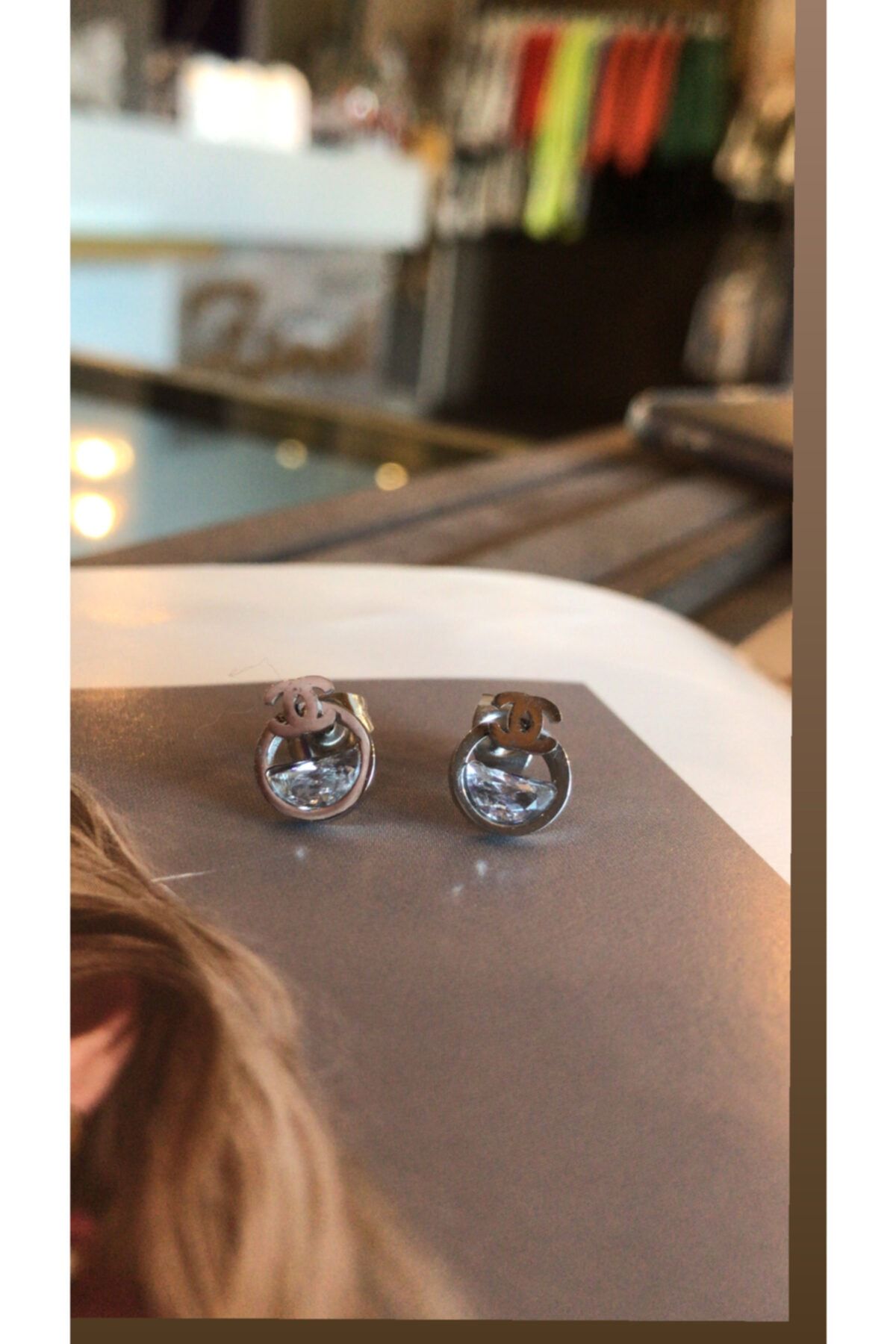 ZİNET TAKI Chanel Model Çelik Taşlı Küpe