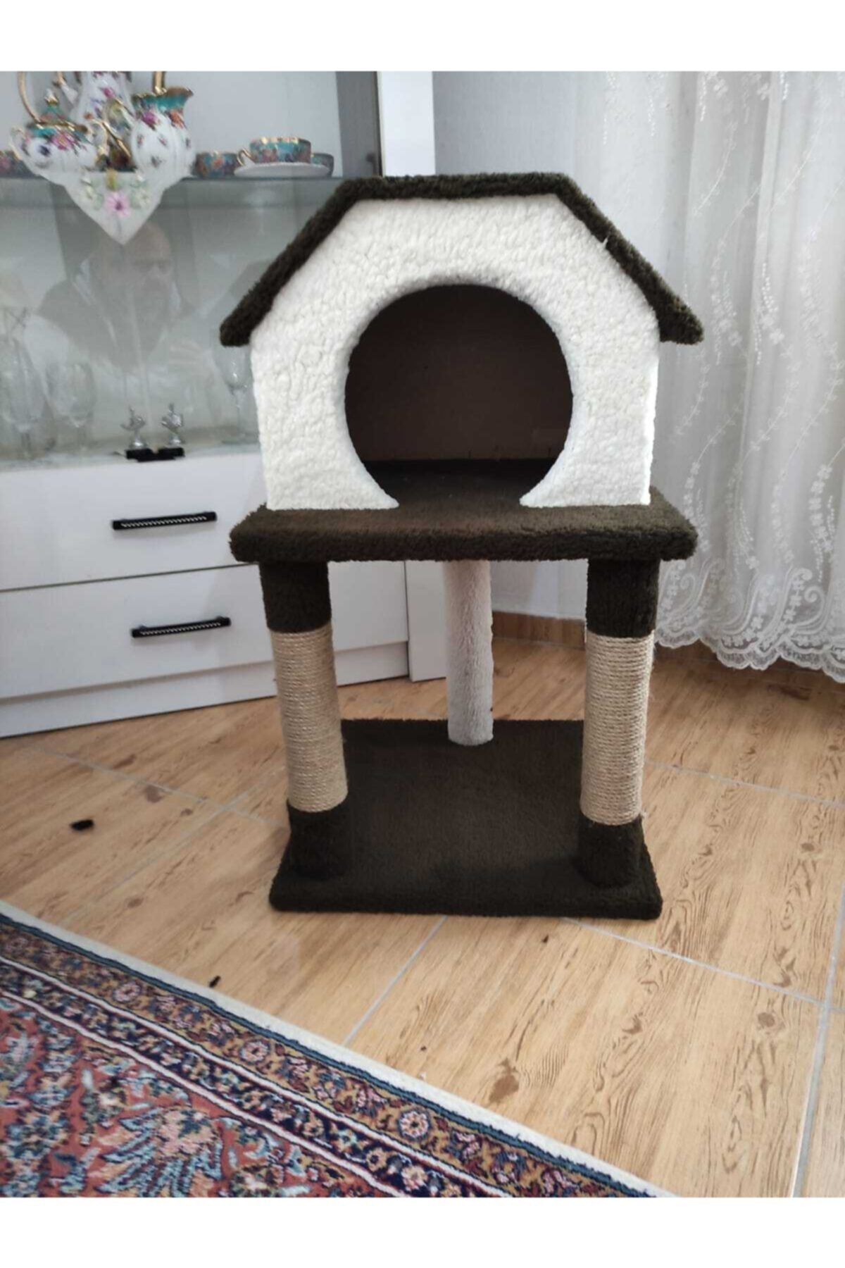 Can's Cat Yeşil Peluş Kaplama Kedi Evi Ve Tırmalama
