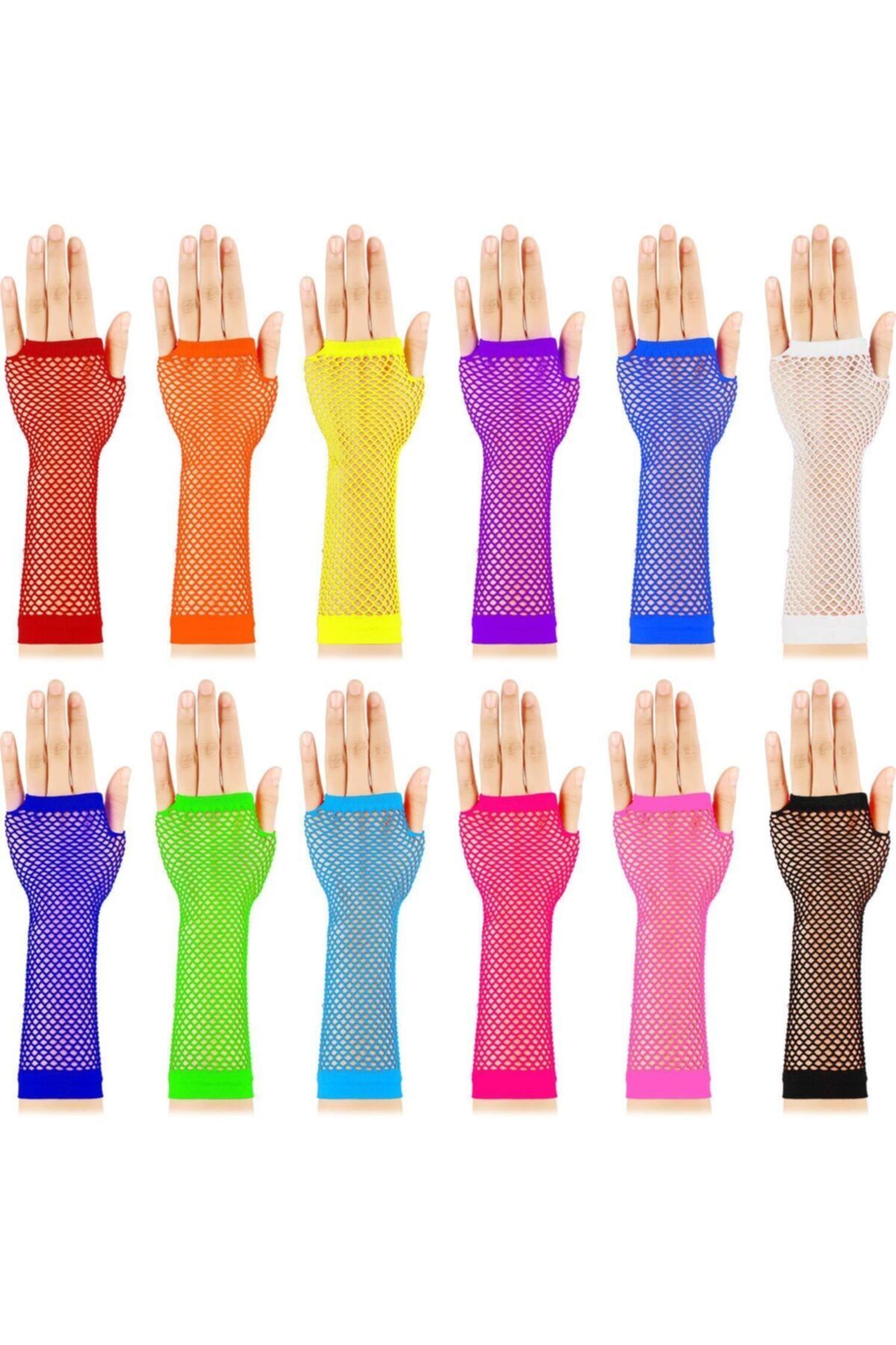 sinerjishop Rengarenk Dirsek Altı Boy Fileli Toptan Parti Eldiveni 12 Çift