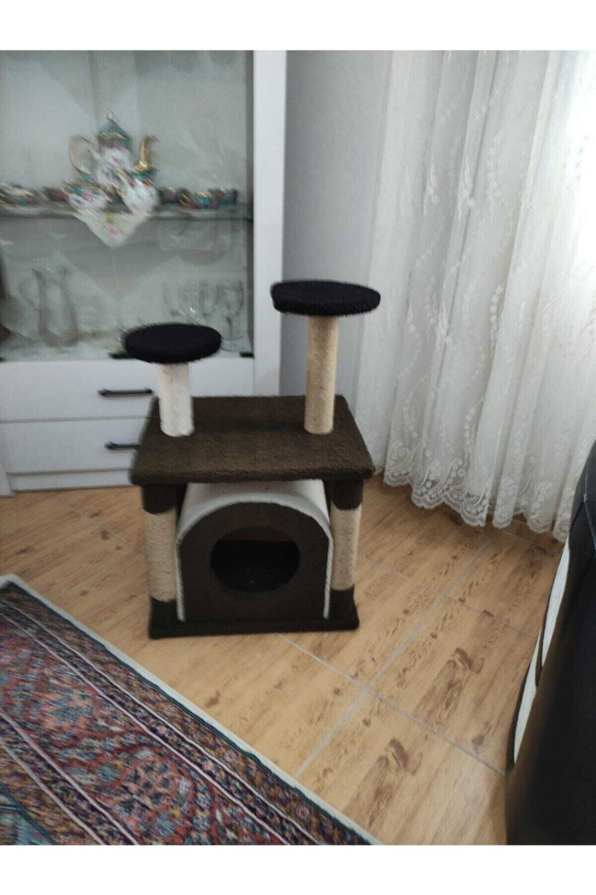 Can's Cat Yeşil Peluş Kaplı Kedi Evi Ve Tırmalama