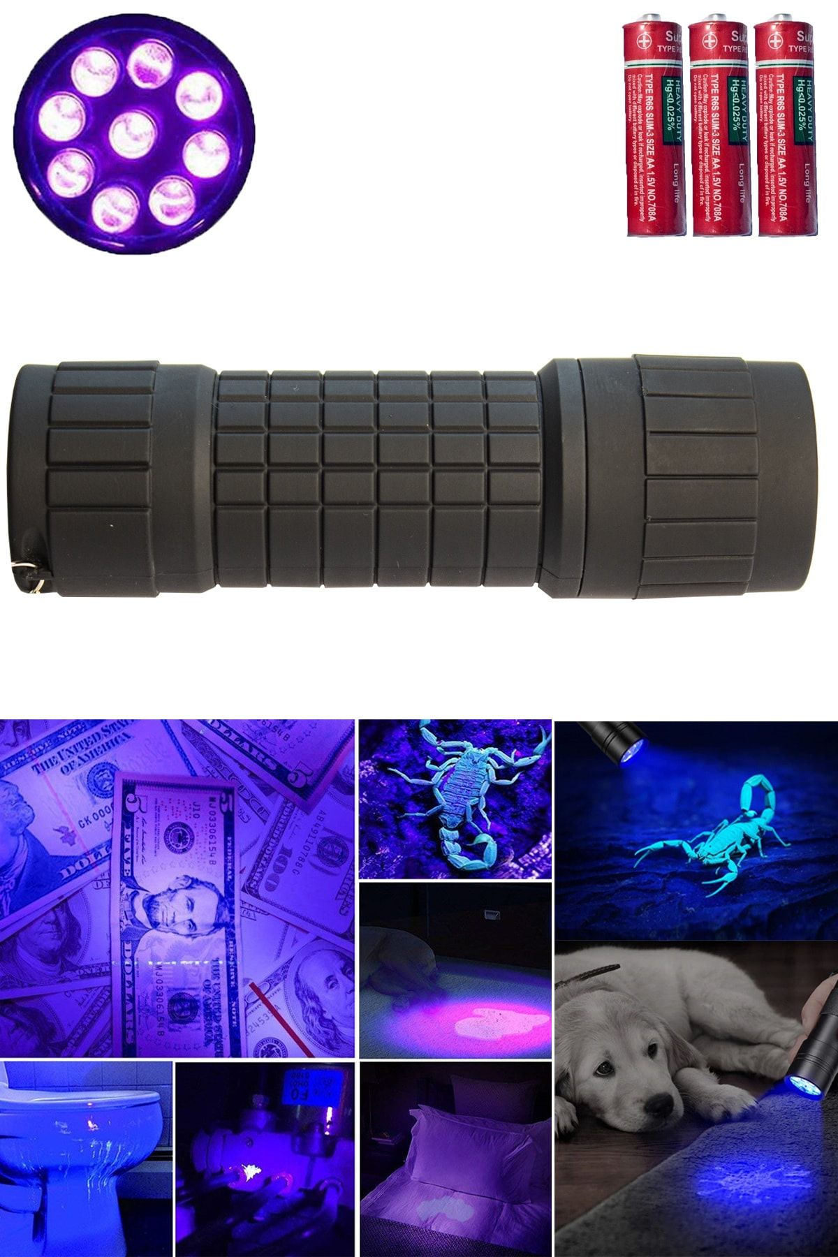 DYE HOUSE UV FENER Siyah Uv Led Fener Slikon Kaplamalı