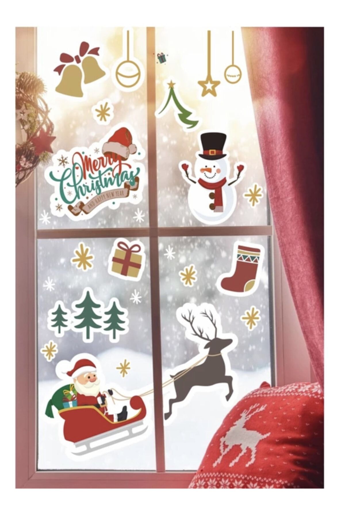 akınakın Yılbaşına Özel Kızakta Noel Baba, Noel Süsleri Duvar-cam Sticker