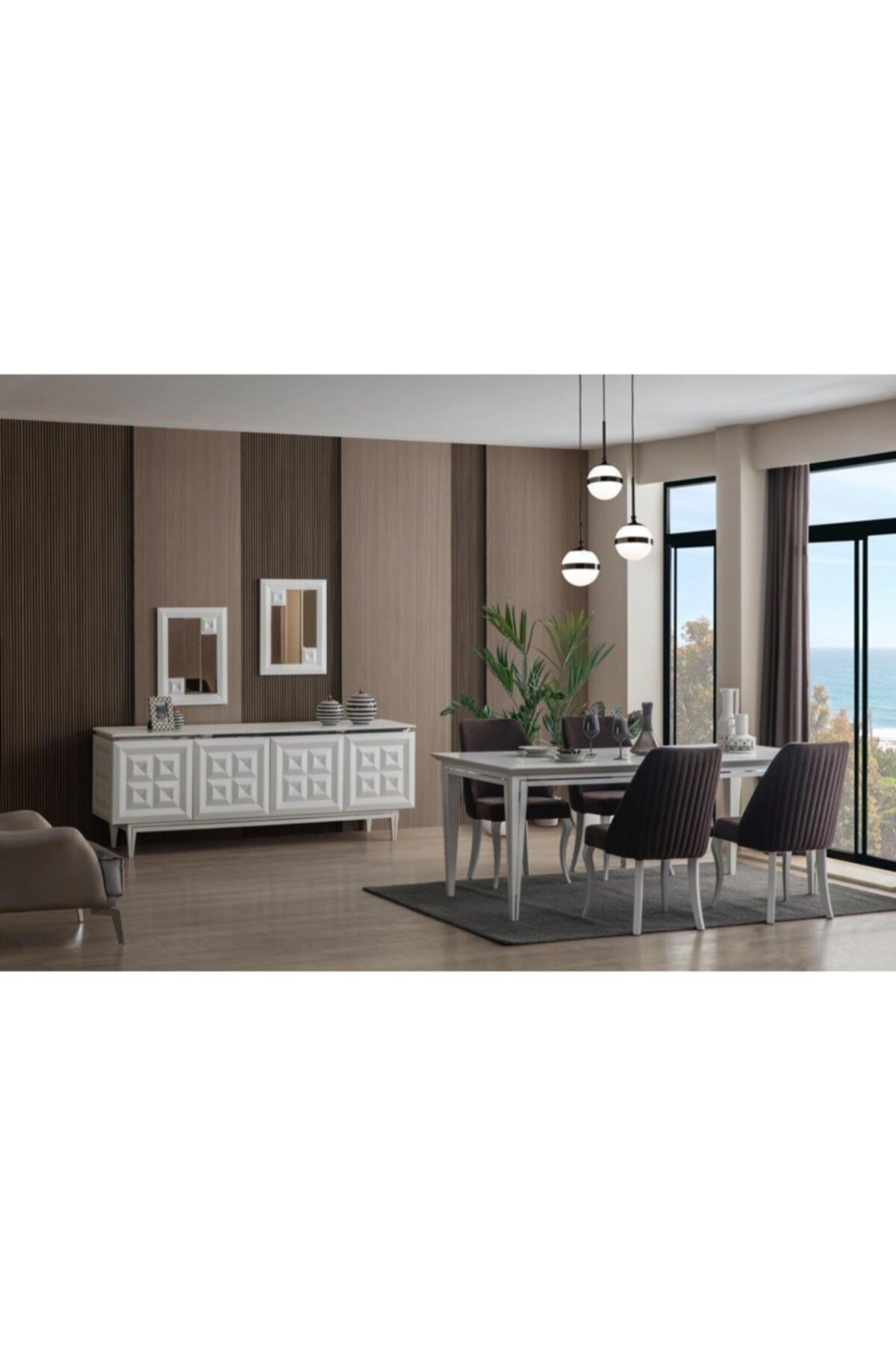 Bubuhome Alivio Beyaz Yemek Odası Takımı ( Konsol + Masa + 6 Ad Sandalye )