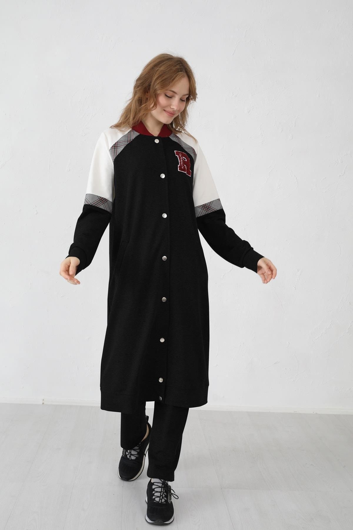 Moodbasic Ekoseli Çıt Çıtlı Kap Siyah