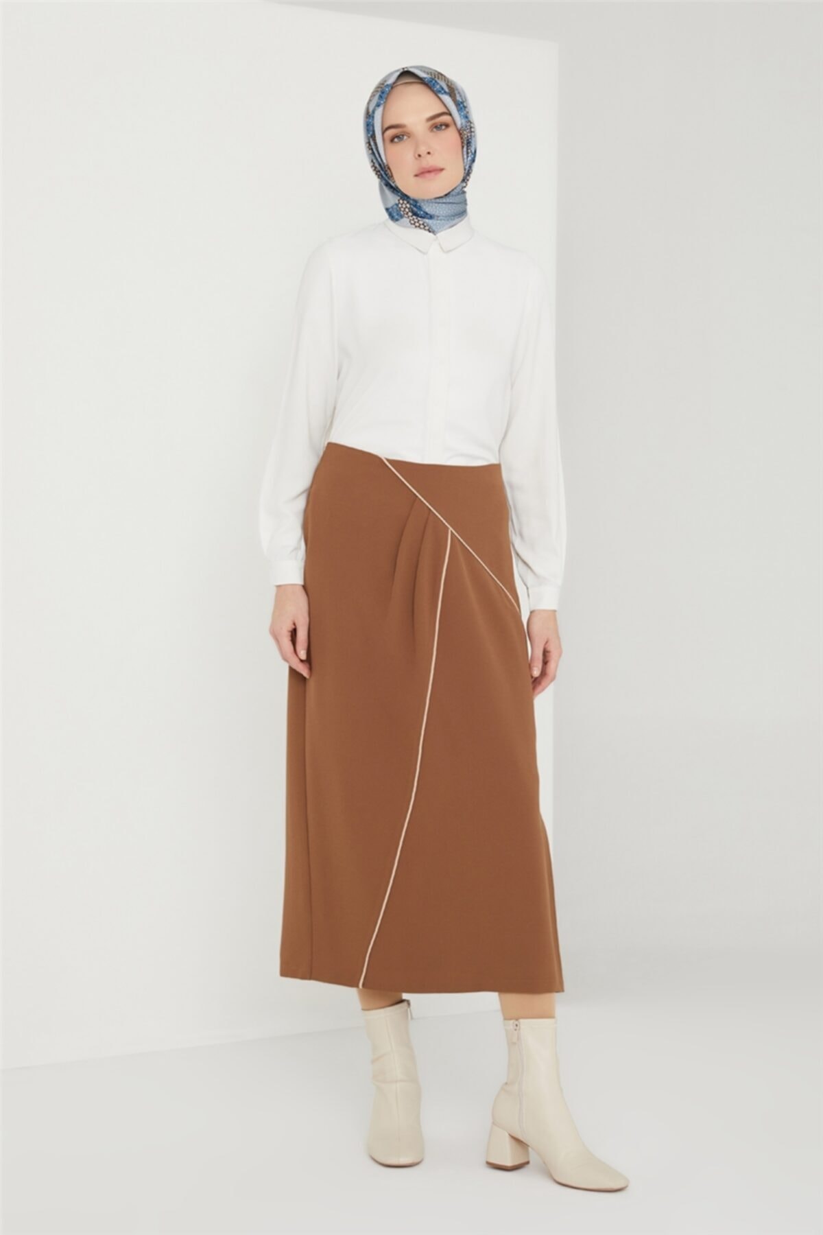 Armine Kontrast Biyeli Etek 21k1123 Badem