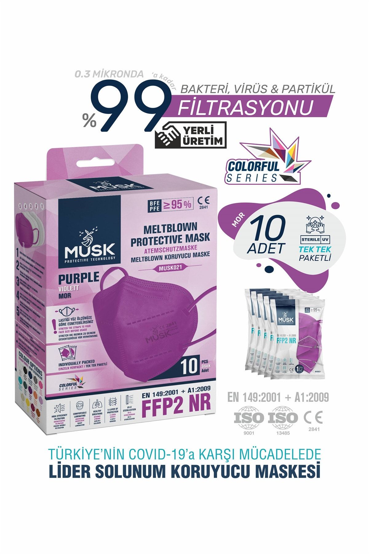Musk Ffp2 Maske Mor Renk 10 Adet