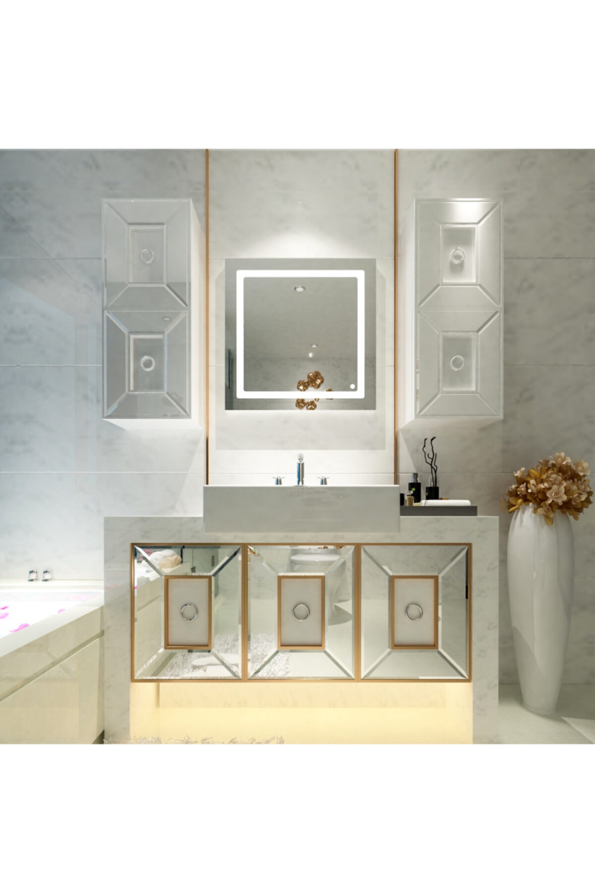 Camexstore Camex Kare Led Işıklı Dekoratif Duvar Aynası