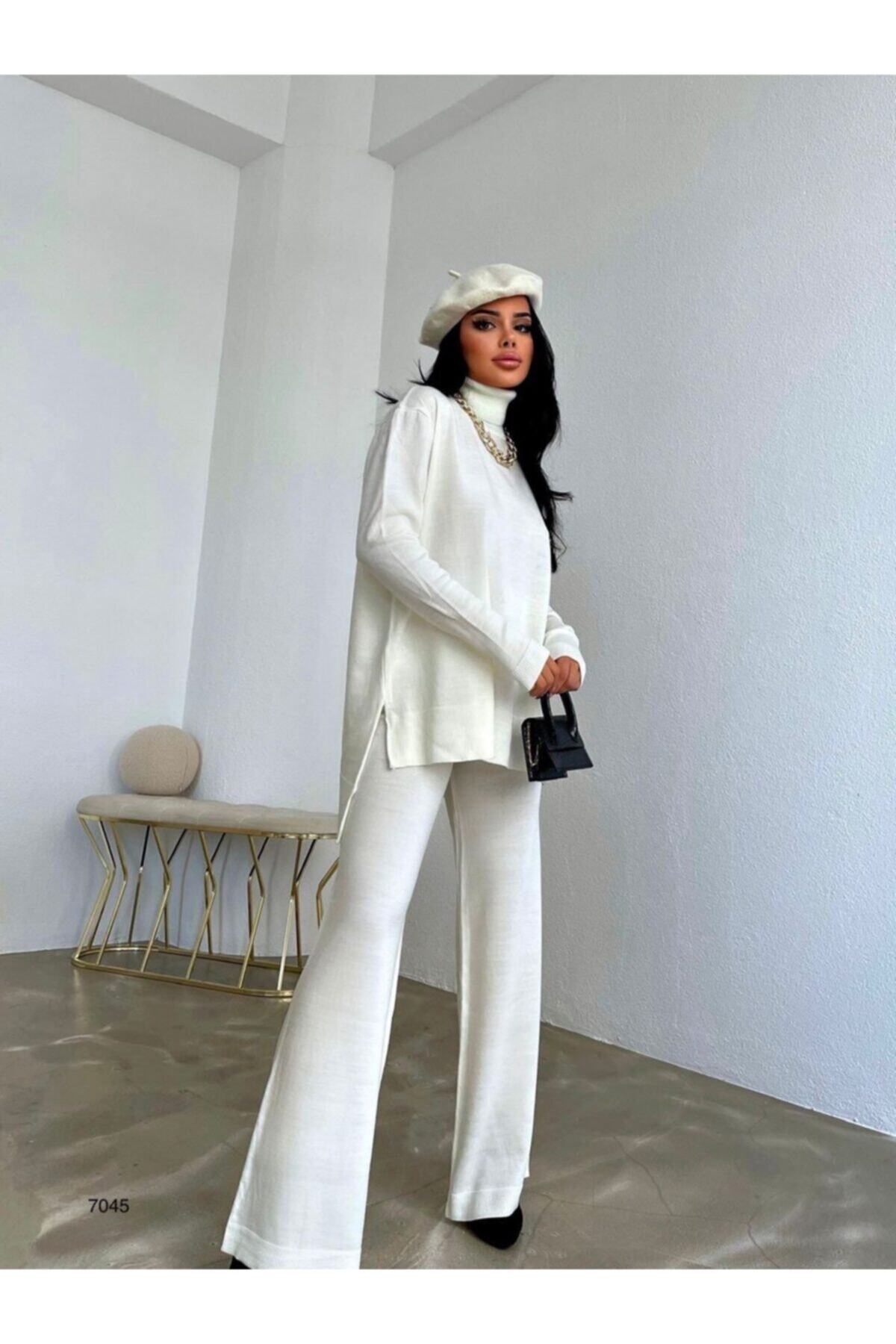 BerenSon Moda Balıkçı Yaka Kazak Alt Triko Ikili Takım