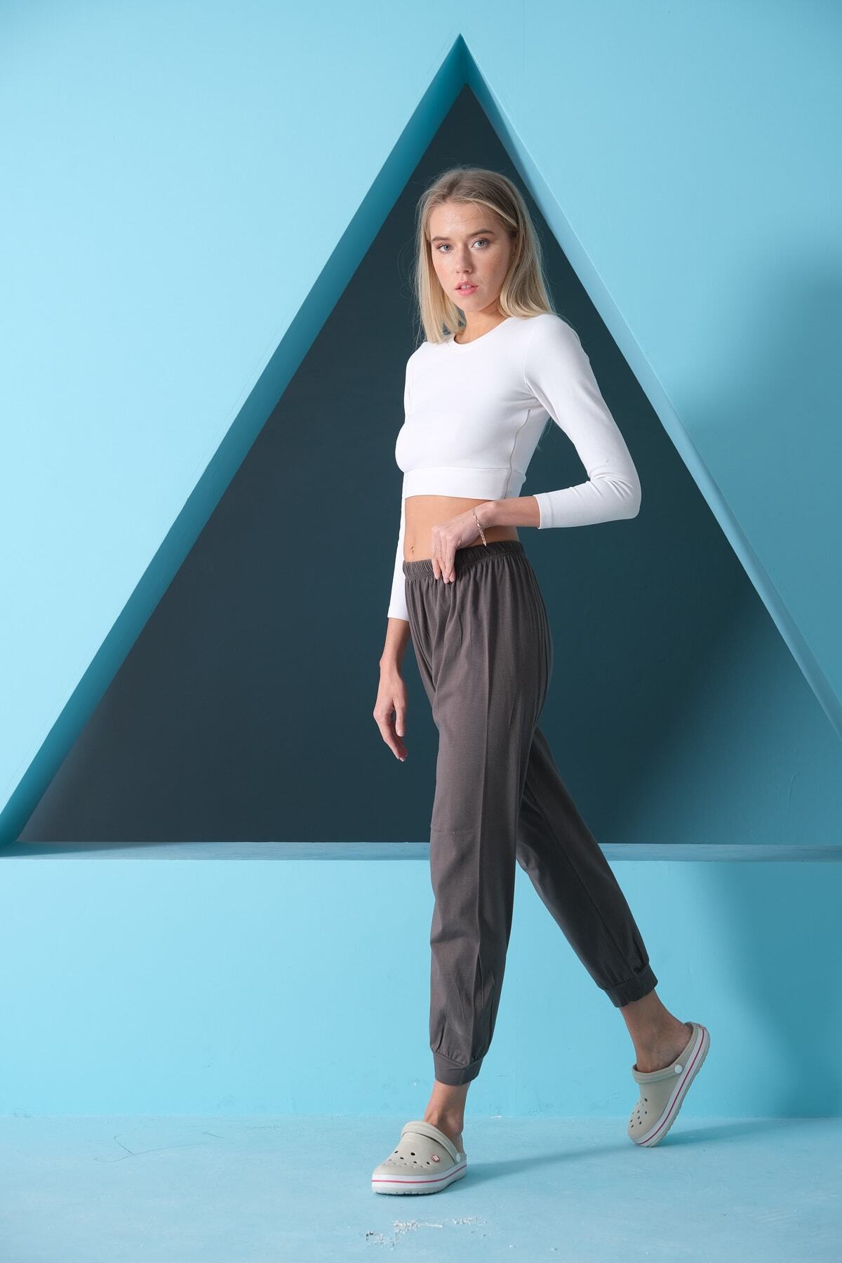 MAYSSTORE Gri Viscon Manşetli Pijama Alt