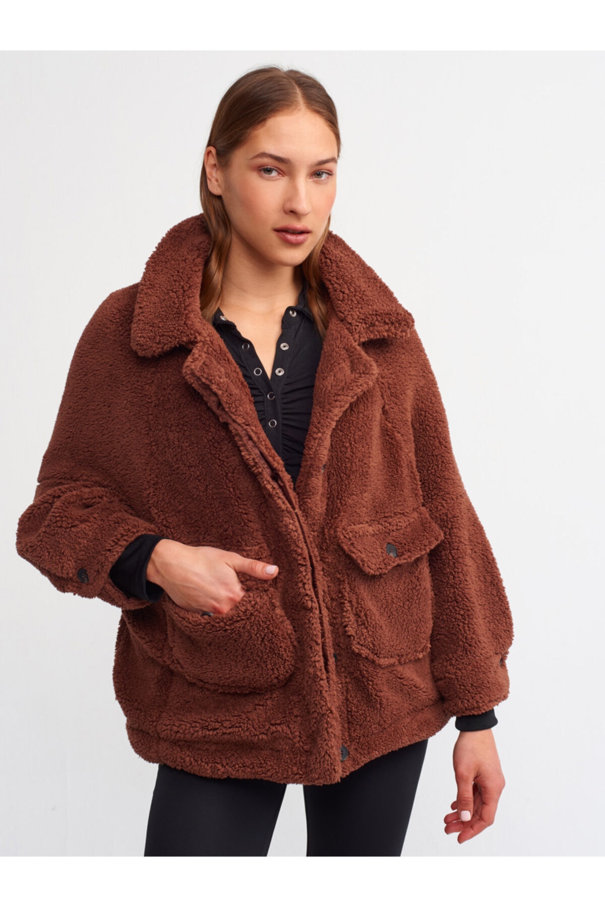 Dilvin 6821 Peluş Mont Kadın kahve